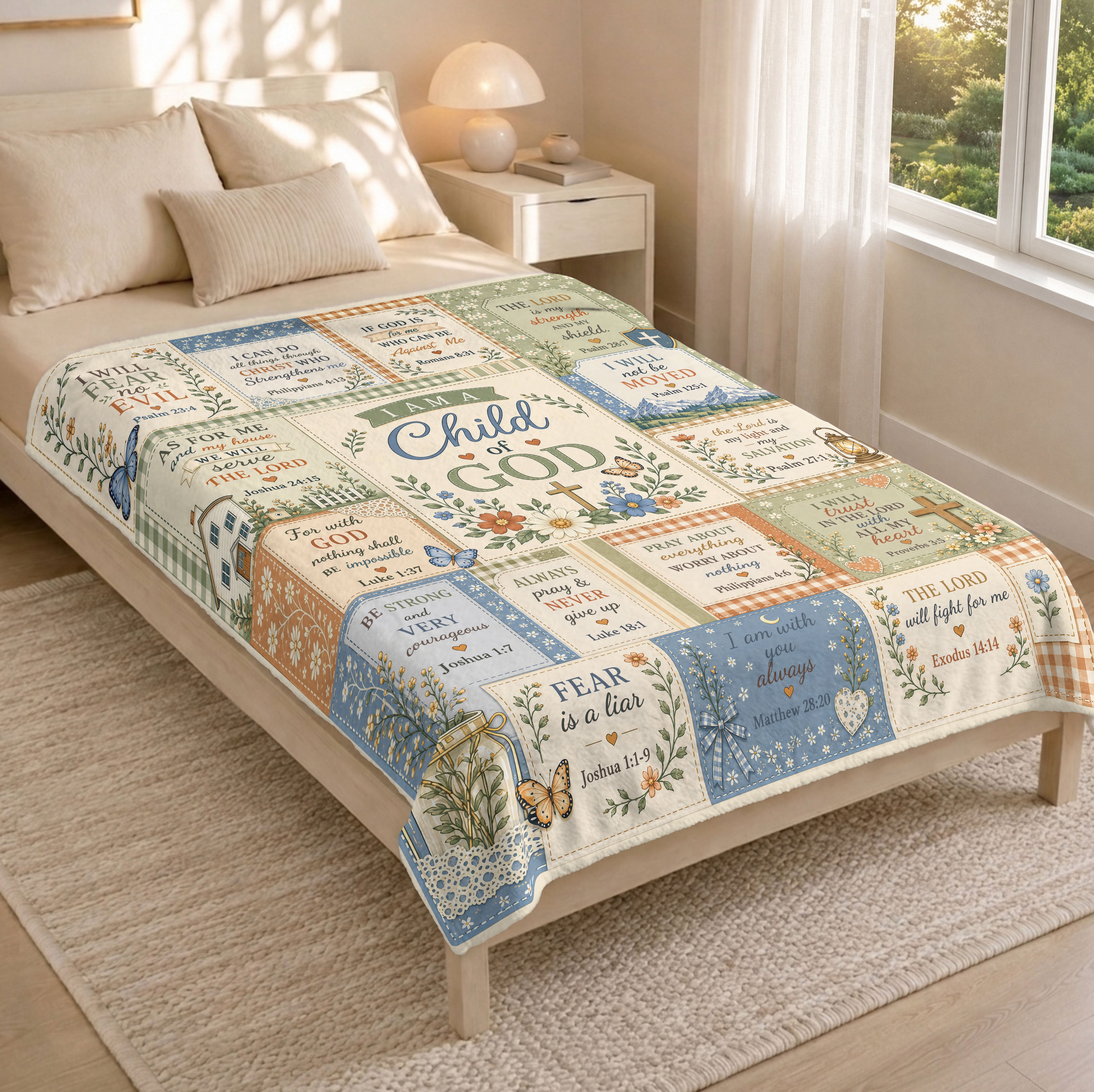 I Am A Child Of God Blanket Patchwork Floral Christian Bible Verse Scripture Home Gift