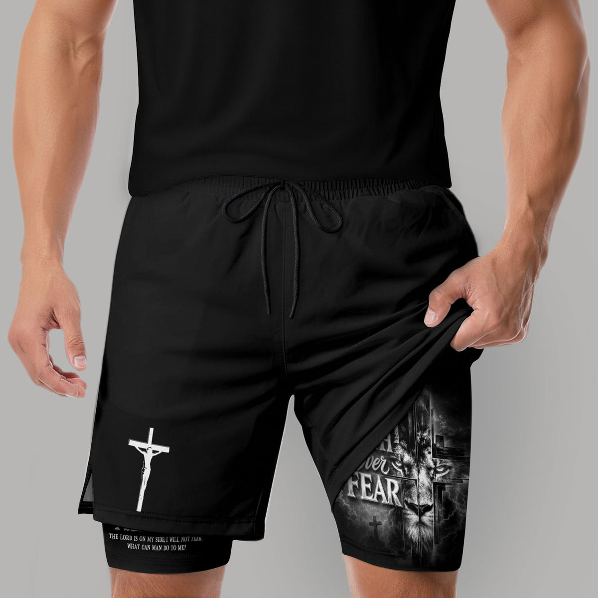 Faith Over Fear Mens Double Layer Track Shorts Christian Gym Athletic Shorts Psalms 118:6 - Rust Field Wear