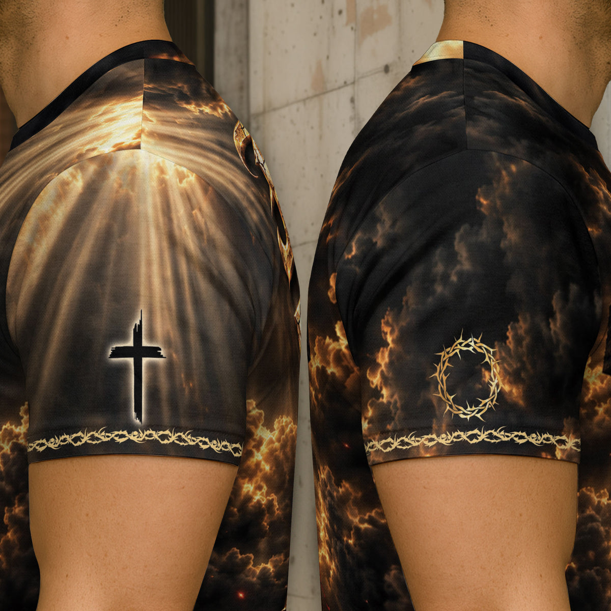 Steadfast Faith Over Fear Lion Cross Christian Graphic Athletic Team Shirt Top Garment