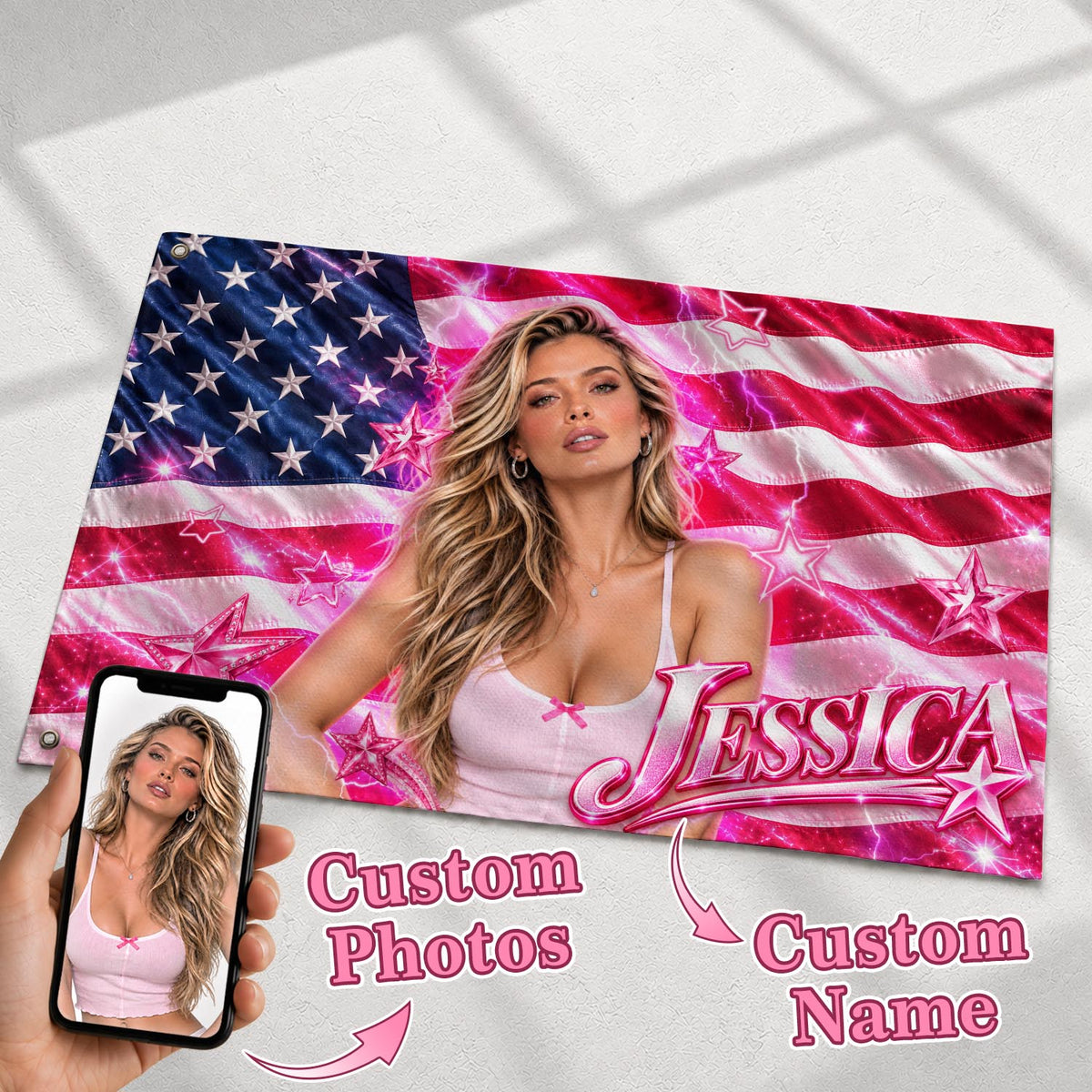 Customized Photo Flag Personalized Picture Banner Custom Name Stars Aesthetic Wall Decor - Rust Field Wear