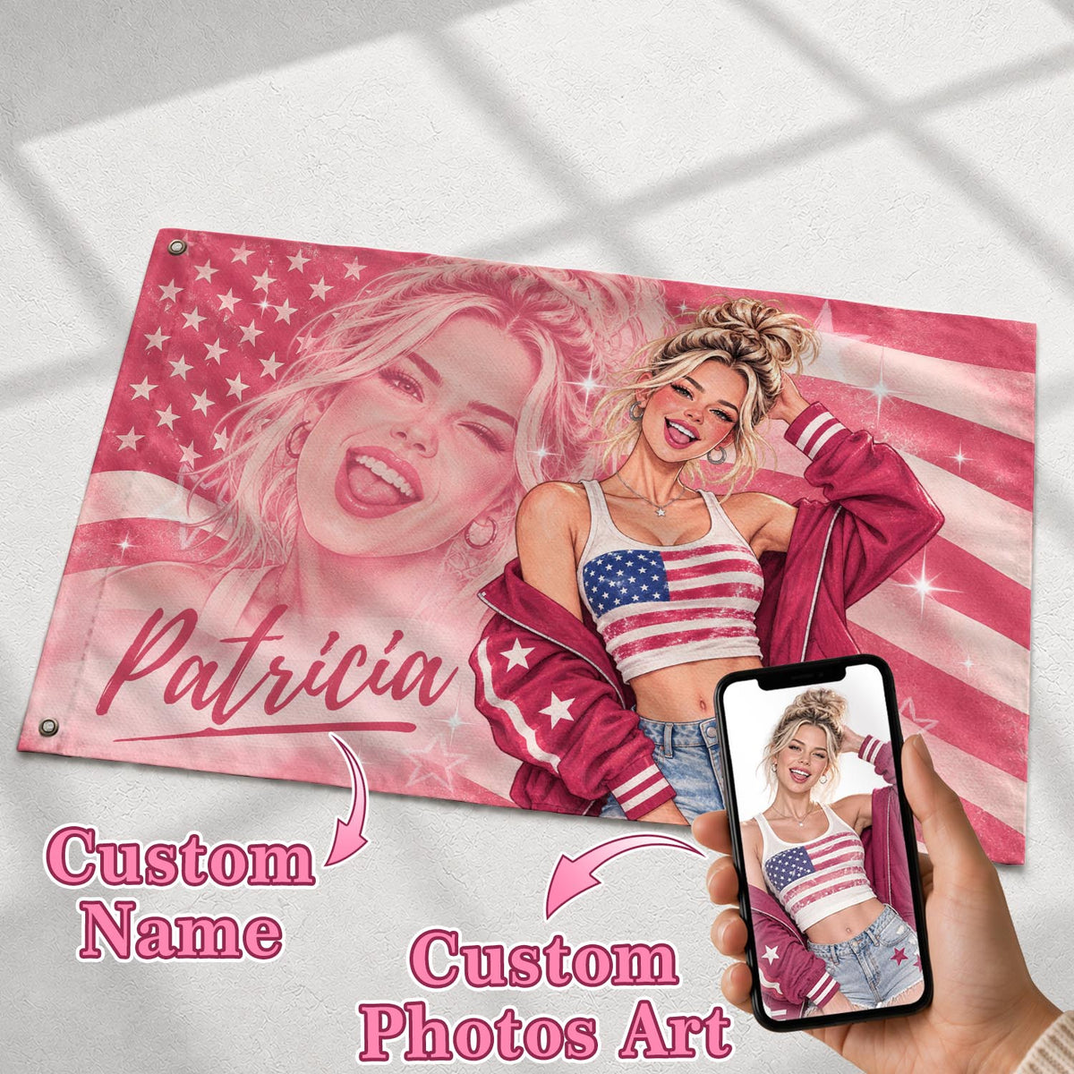 Custom Photo Flag Personalized Picture Banner Script Name Stars Art Aesthetic Decor