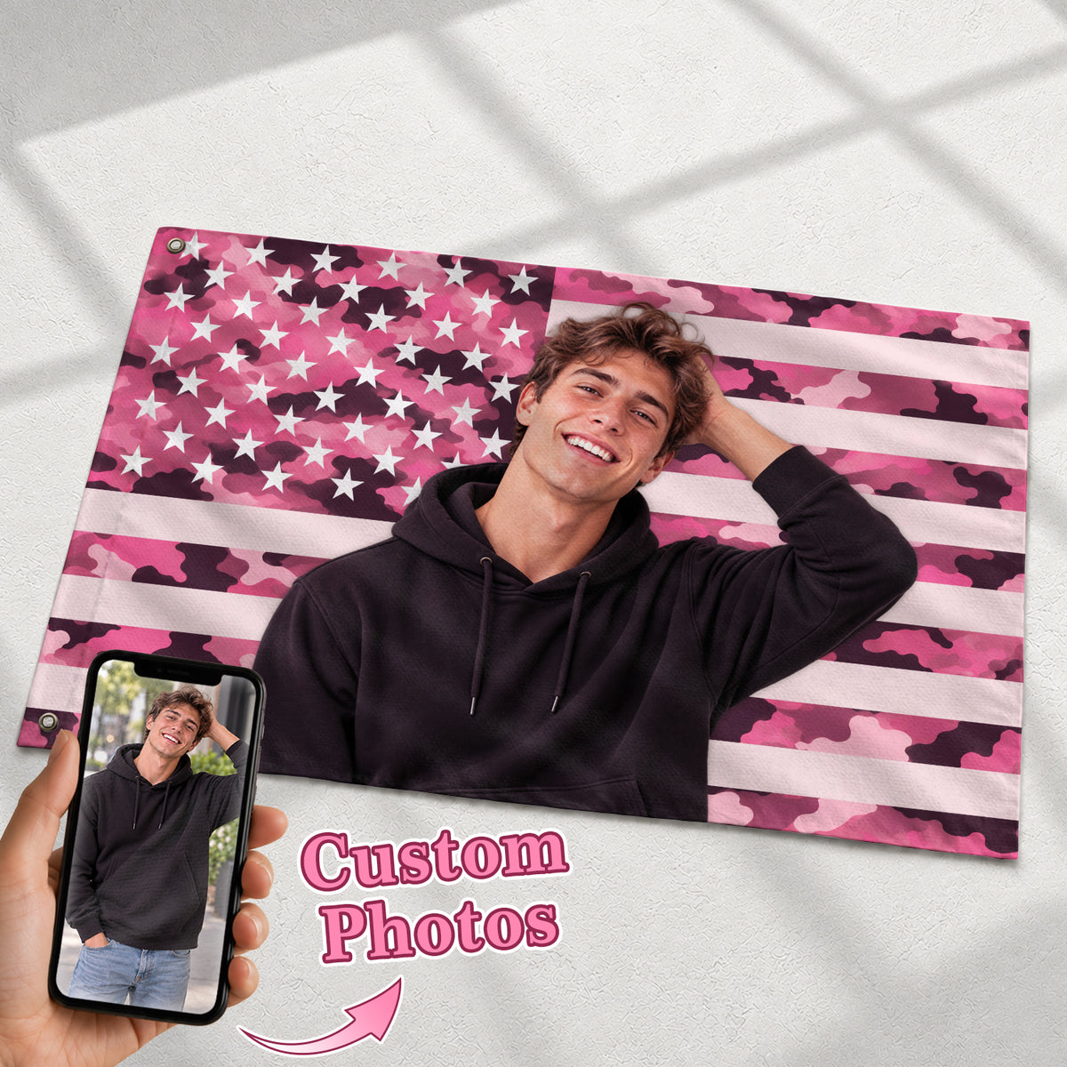 Custom Pink Camo American Flag Custom Flag Patriotic Outdoor Garden Yard Decor
