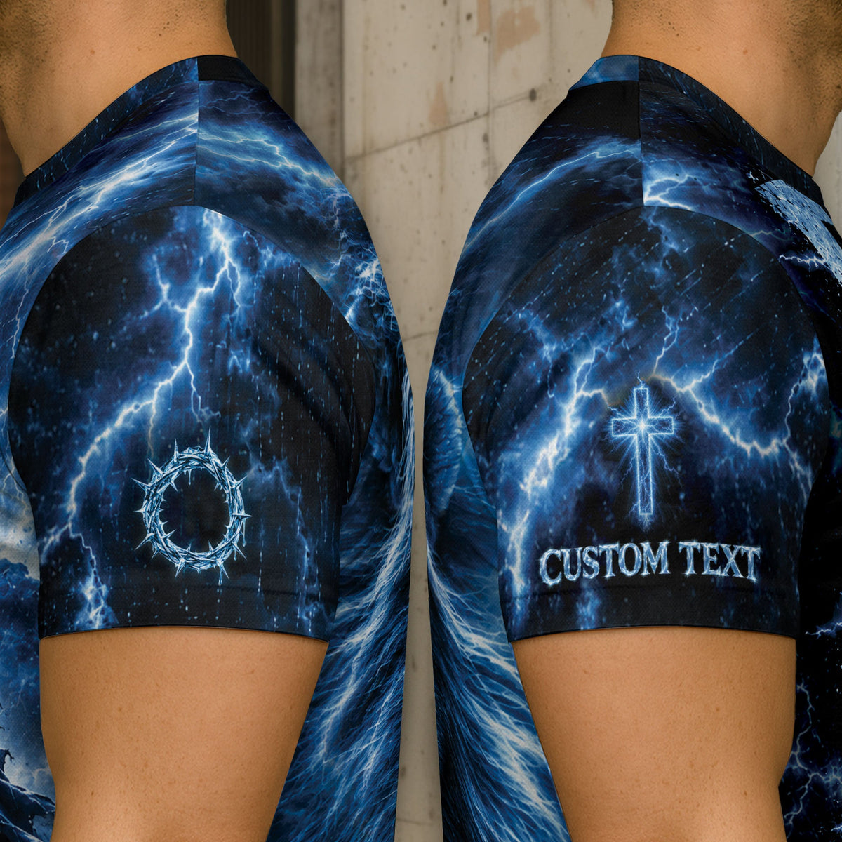 Christian T-Shirt Faith Over Fear Blue Lightning Jesus Lion Custom Name 3D All Over Print - Rust Field Wear