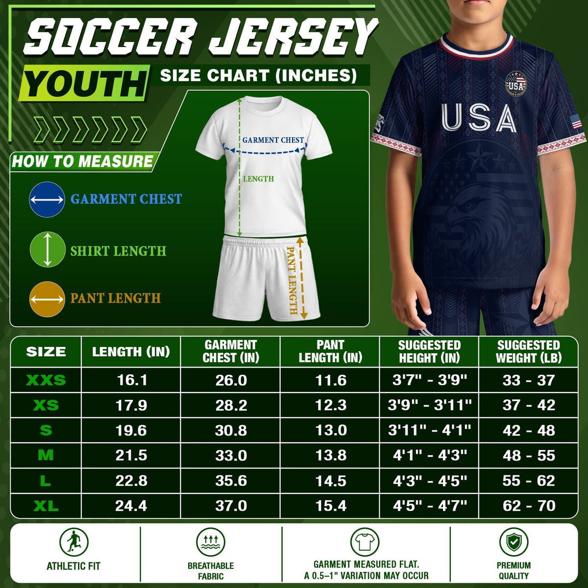 United States Soccer Jersey Kids Set Navy Soccer Ball Patriotic Youth Football Outfit Kit - Rust Field Wear