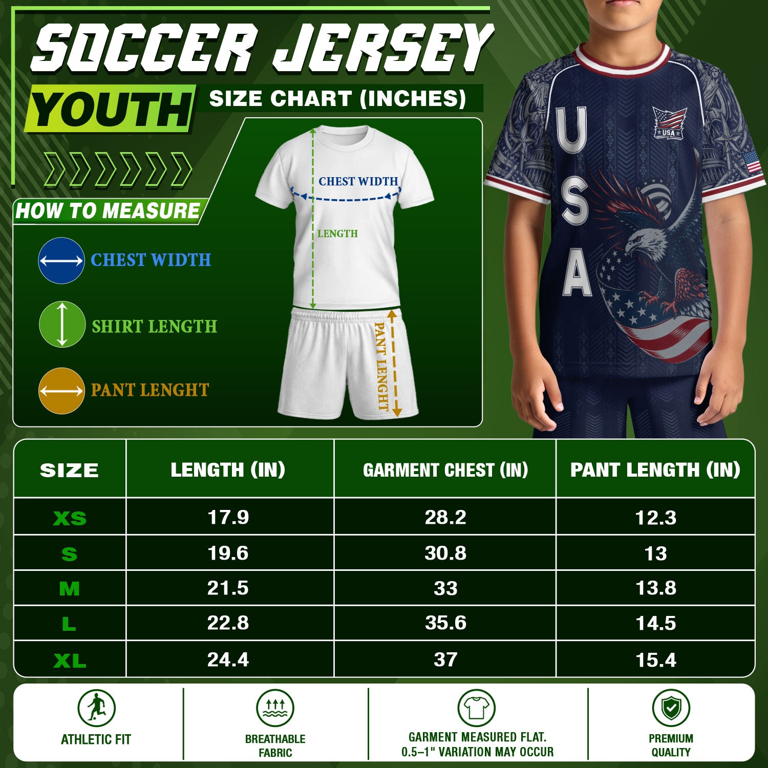 USA Soccer Jersey Kids Shorts Set Navy Athletic Football Shirt and Shorts Outfit