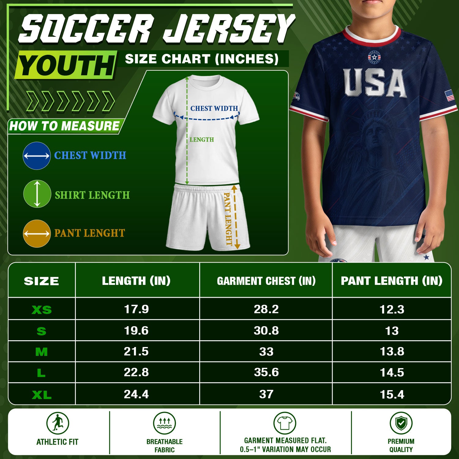 USA Kids Soccer Jersey Set Navy Blue Eagle Shield Youth Football Kit
