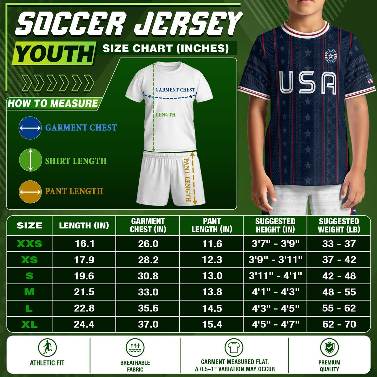 USA Kids Soccer Jersey Set Navy Blue White Striped Youth Football Kit - Rust Field Wear