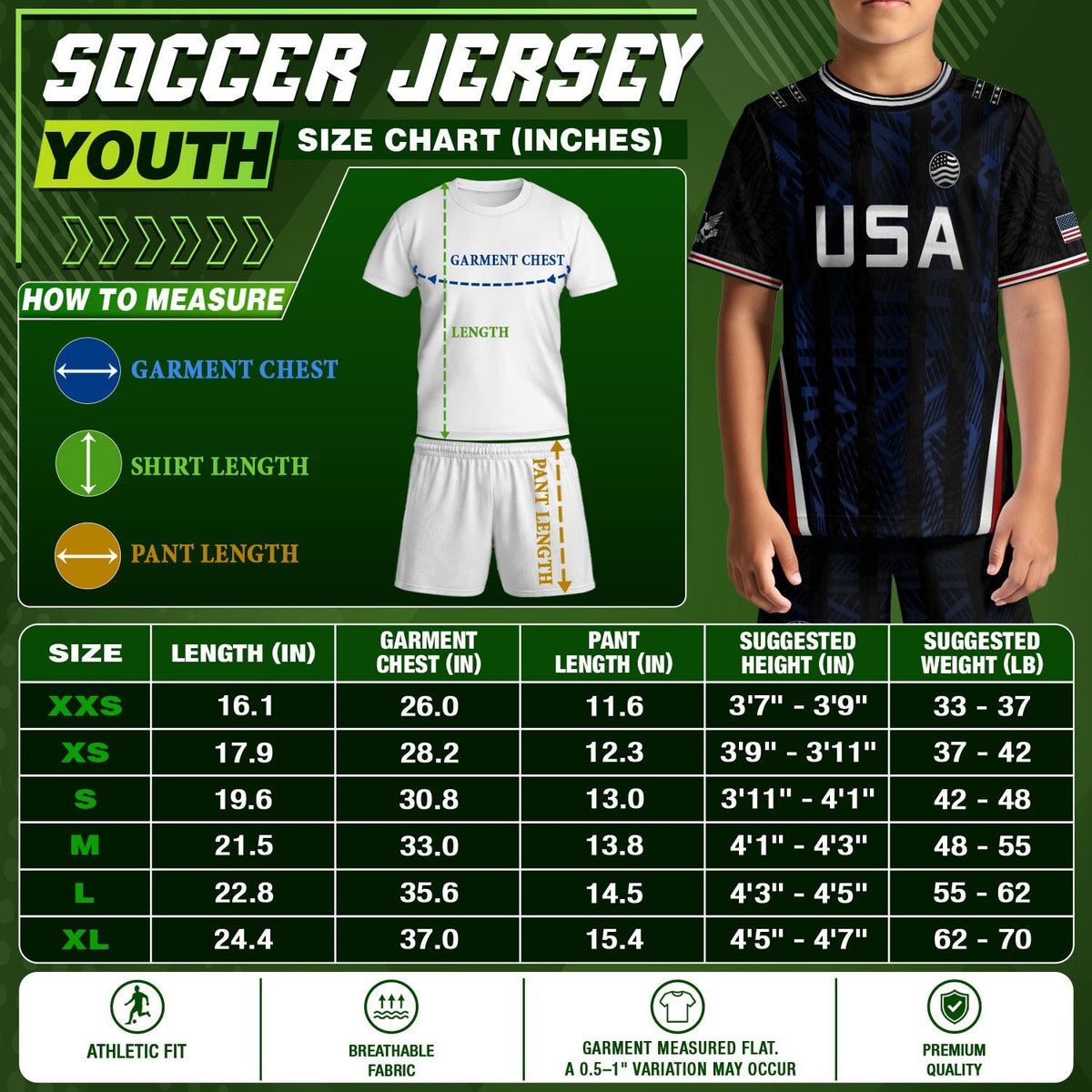 USA Kids Soccer Jersey Set Black Navy Eagle Crest Youth Football Kit - Rust Field Wear