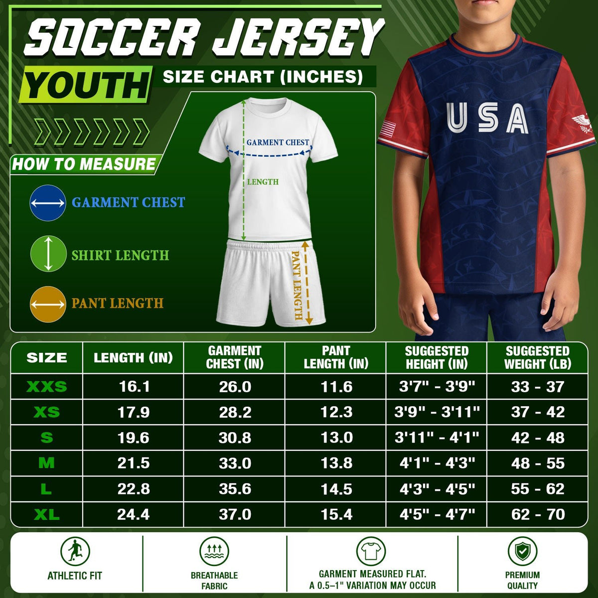 USA Kids Soccer Jersey Youth Navy Blue Red Patriotic Stars Graphic Football Shirt - Rust Field Wear