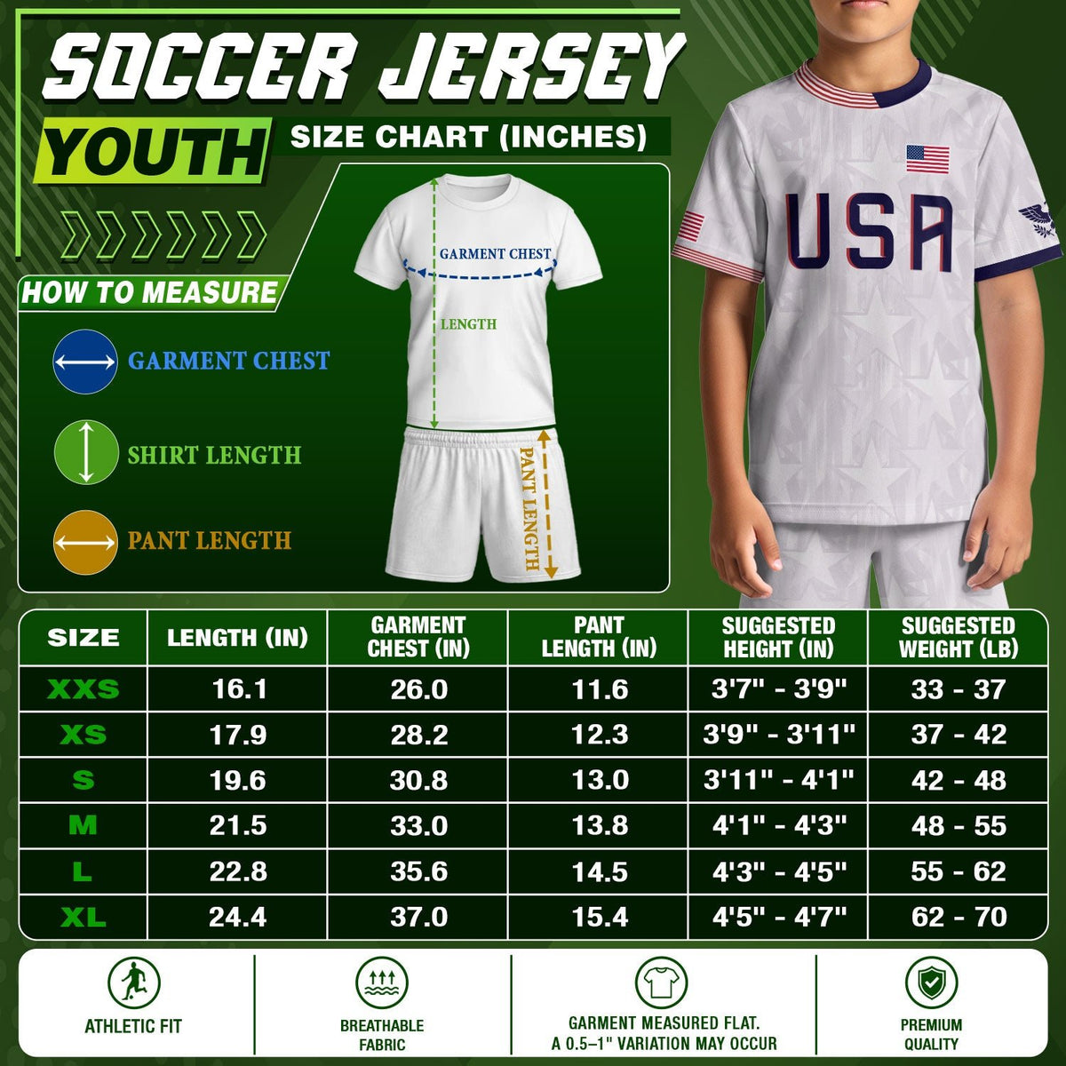 USA Kids Soccer Jersey Youth White Patriotic Stars Eagle Graphic Football Shirt - Rust Field Wear