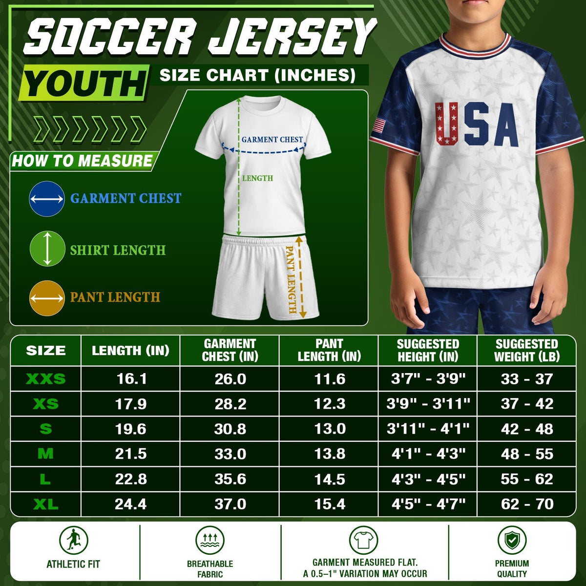 USA Kids Soccer Jersey Youth White Blue Raglan Patriotic Stars Eagle Football Shirt - Rust Field Wear