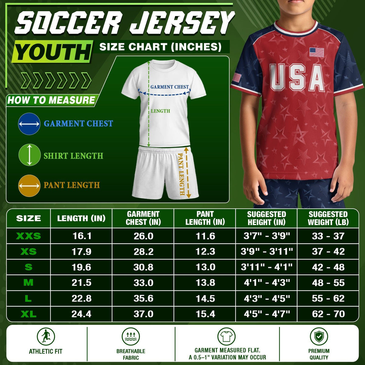 USA Kids Soccer Jersey Youth Red Blue Raglan Patriotic Stars Eagle Football Shirt - Rust Field Wear