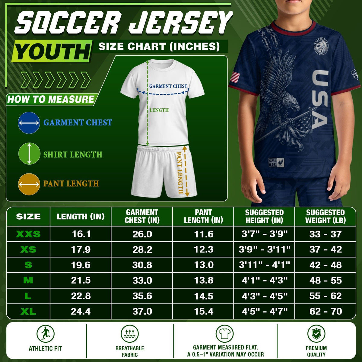 USA Kid Soccer Jersey Majestic Eagle Holding Flag Football Shirt Navy Youth Sports Top - Rust Field Wear