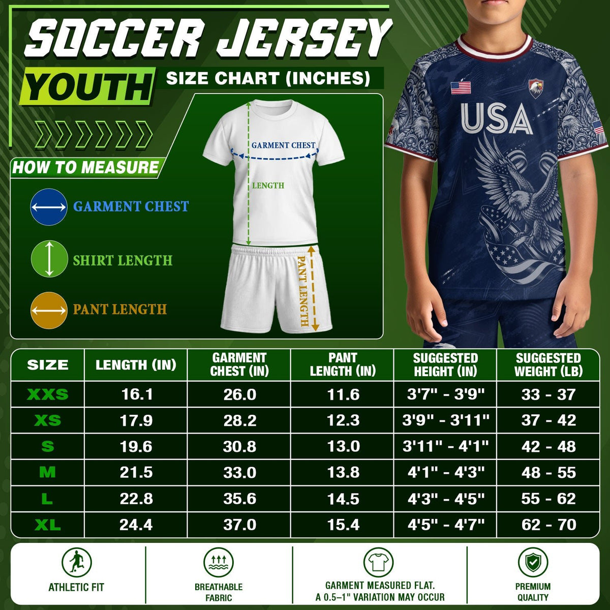 USA Kid Soccer Jersey Statue of Liberty Eagle Football Shirt Navy Youth Graphic Top - Rust Field Wear