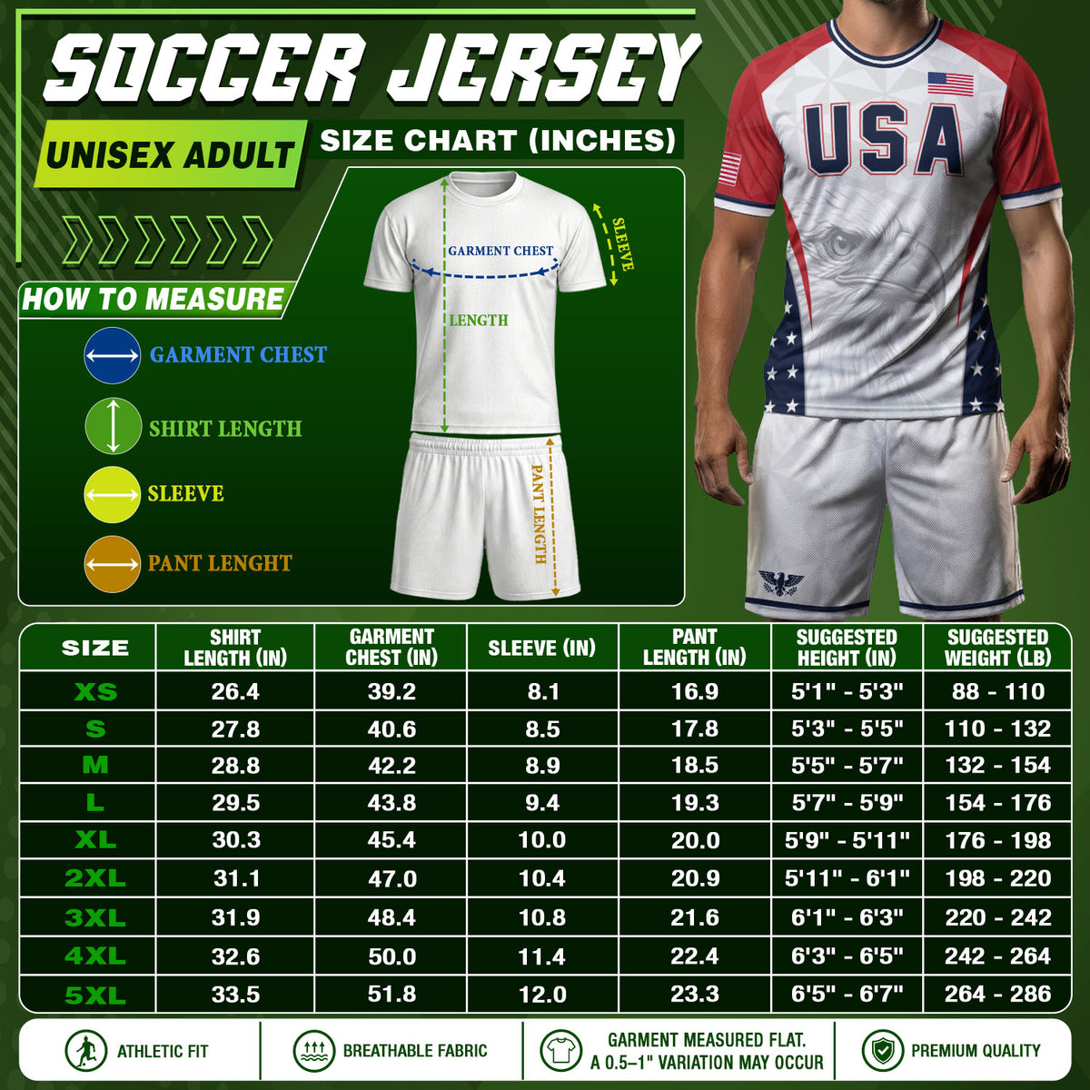 USA Soccer Jersey Adult United States Patriotic Eagle Shirt American Football Tee