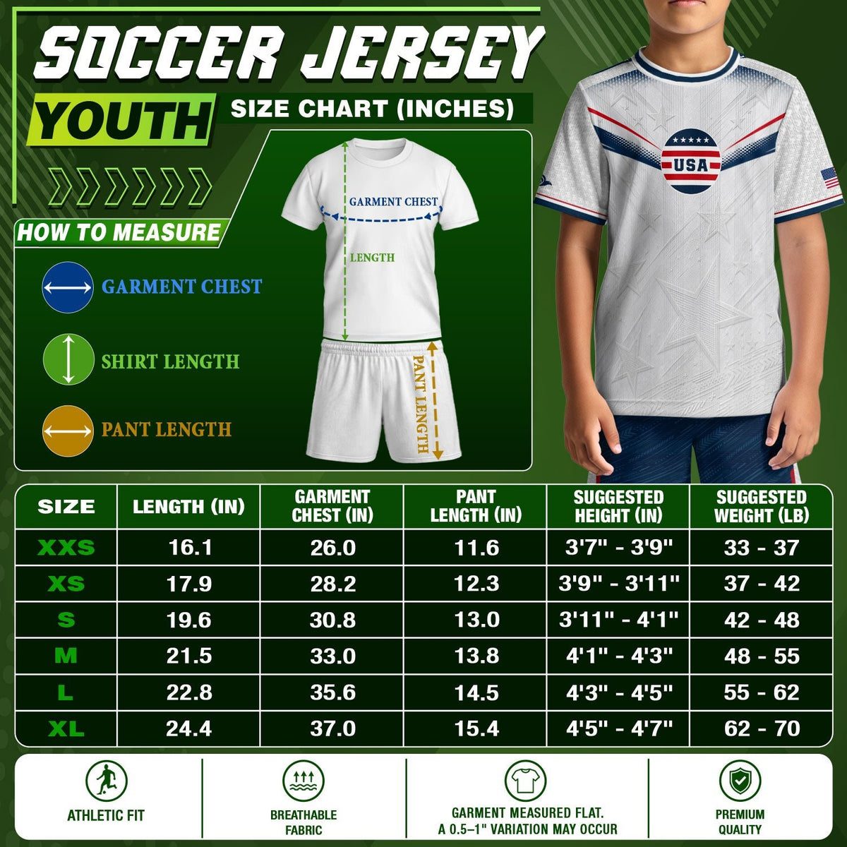 Kids USA Soccer Jersey Youth Patriotic White Chevron Emblem Star United States Sport Tee - Rust Field Wear