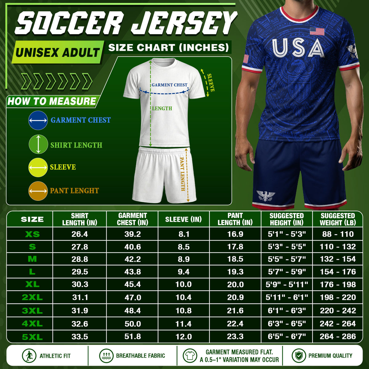 USA Soccer Jersey Men Royal Blue Eagle Graphic Patriotic Football T-Shirt