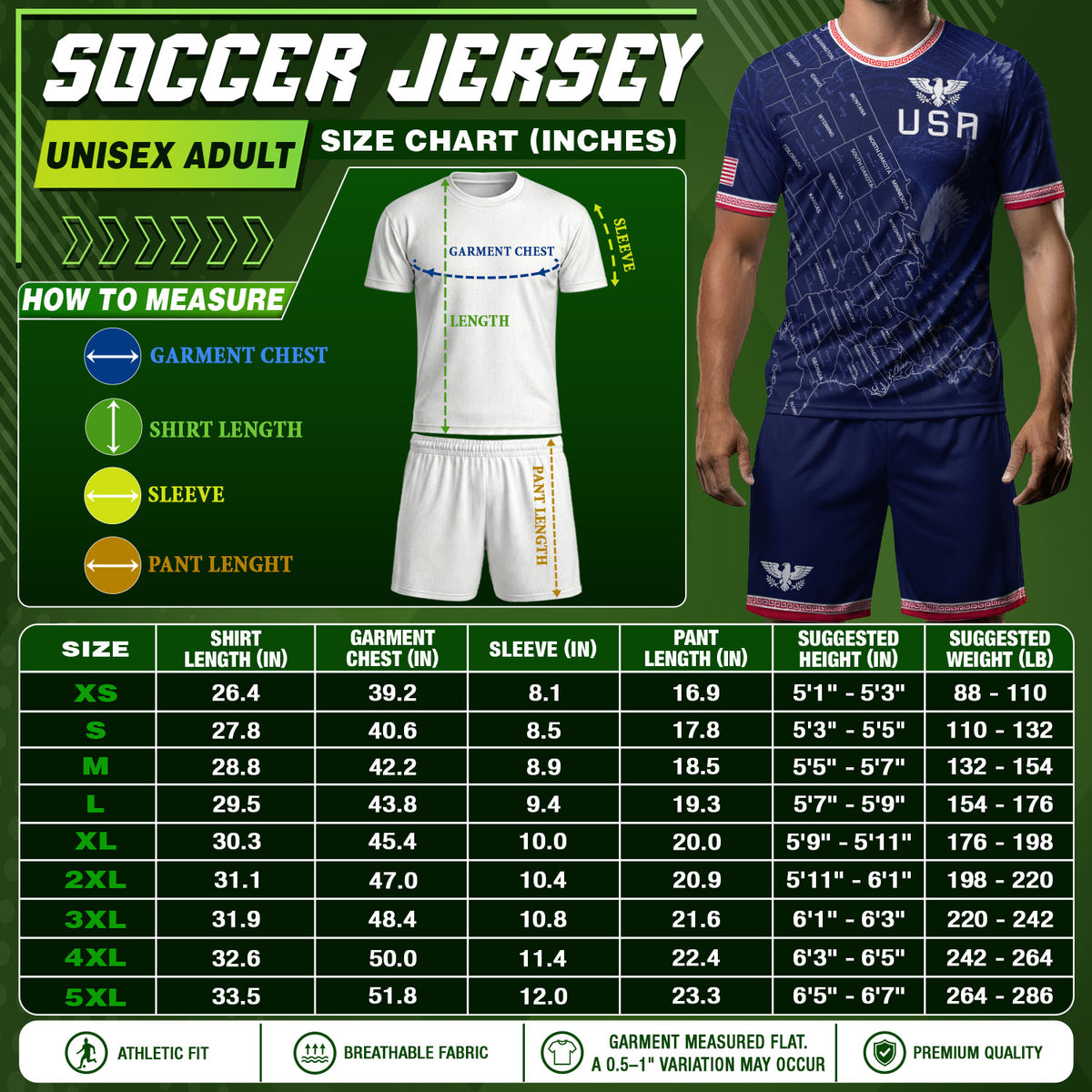USA Soccer Jersey Men Navy Blue Eagle Map Graphic Patriotic Football T-Shirt