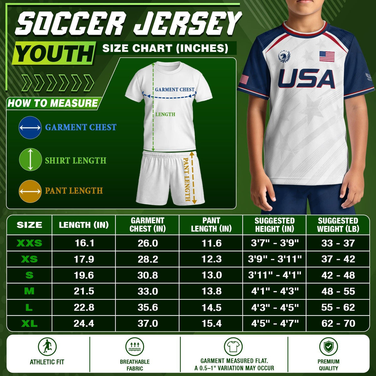 Kids USA Soccer Jersey White Youth Patriotic American Flag Eagle Football Tee Shirt - Rust Field Wear