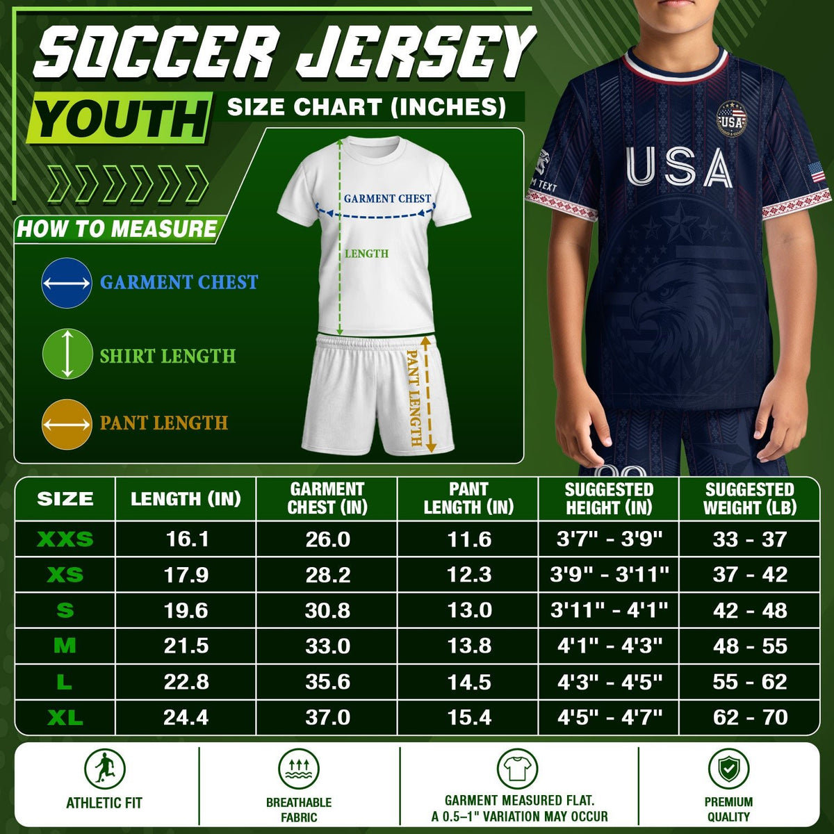 Personalized Youth Soccer Jersey Style Custom Name Number USA Kids Activewear Top - Rust Field Wear