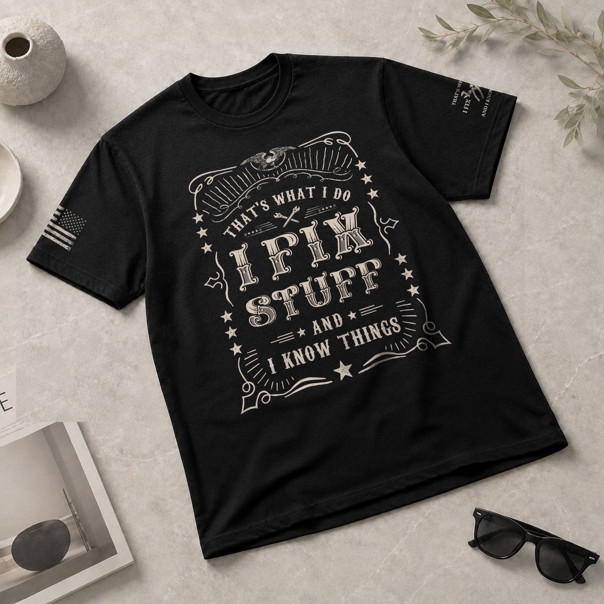 Graphic 2D Men T-Shirt I Fix Stuff And I Know Things Western Quote Eagle Print Tee
