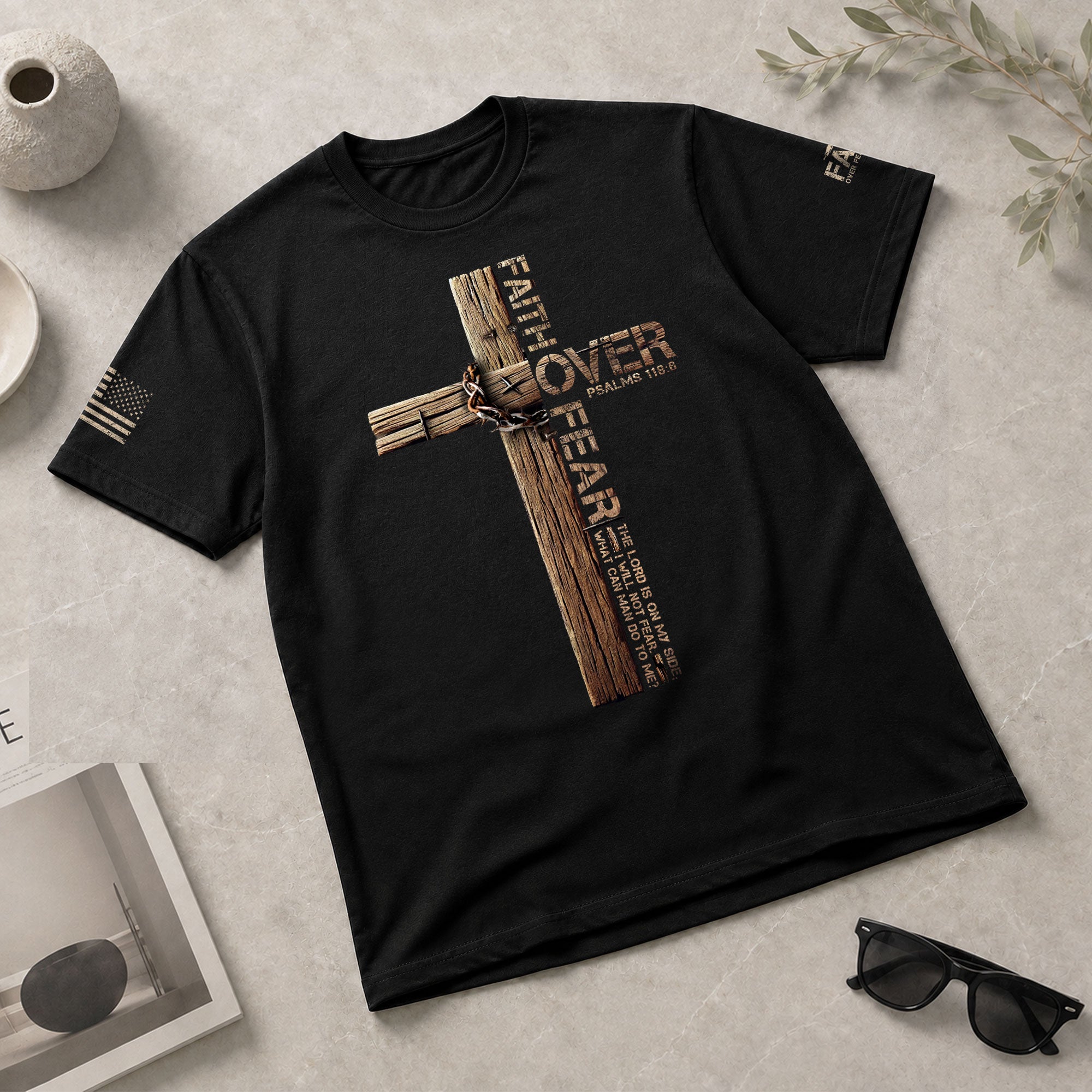 Christian Cross Faith Over Fear Edition, Christian Tee Shirts - Faith Shirts for Men - Rust Field Wear