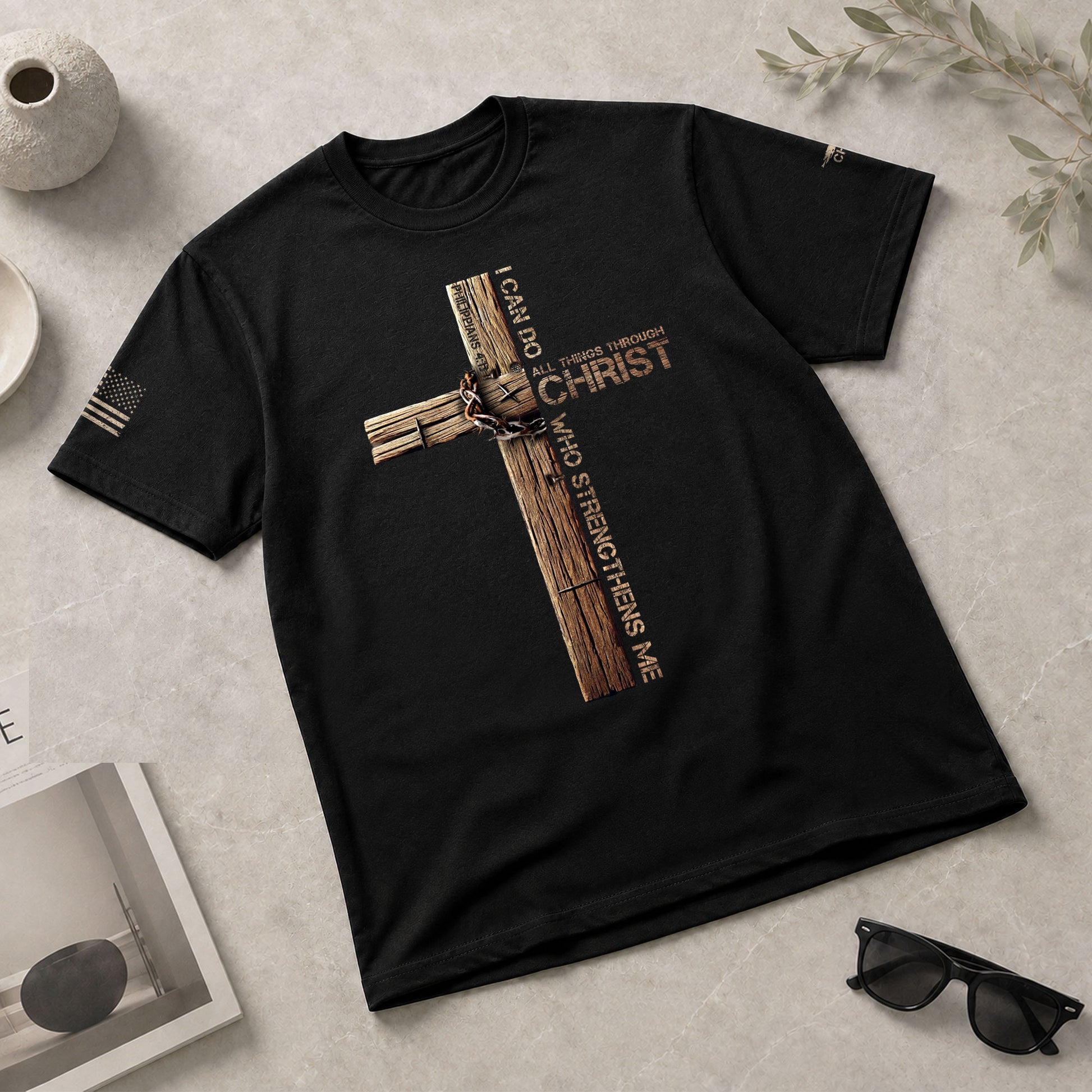 Christian Shirts for Men, Through Christ I Am Strong - Christian Tee Shirts - Rust Field Wear