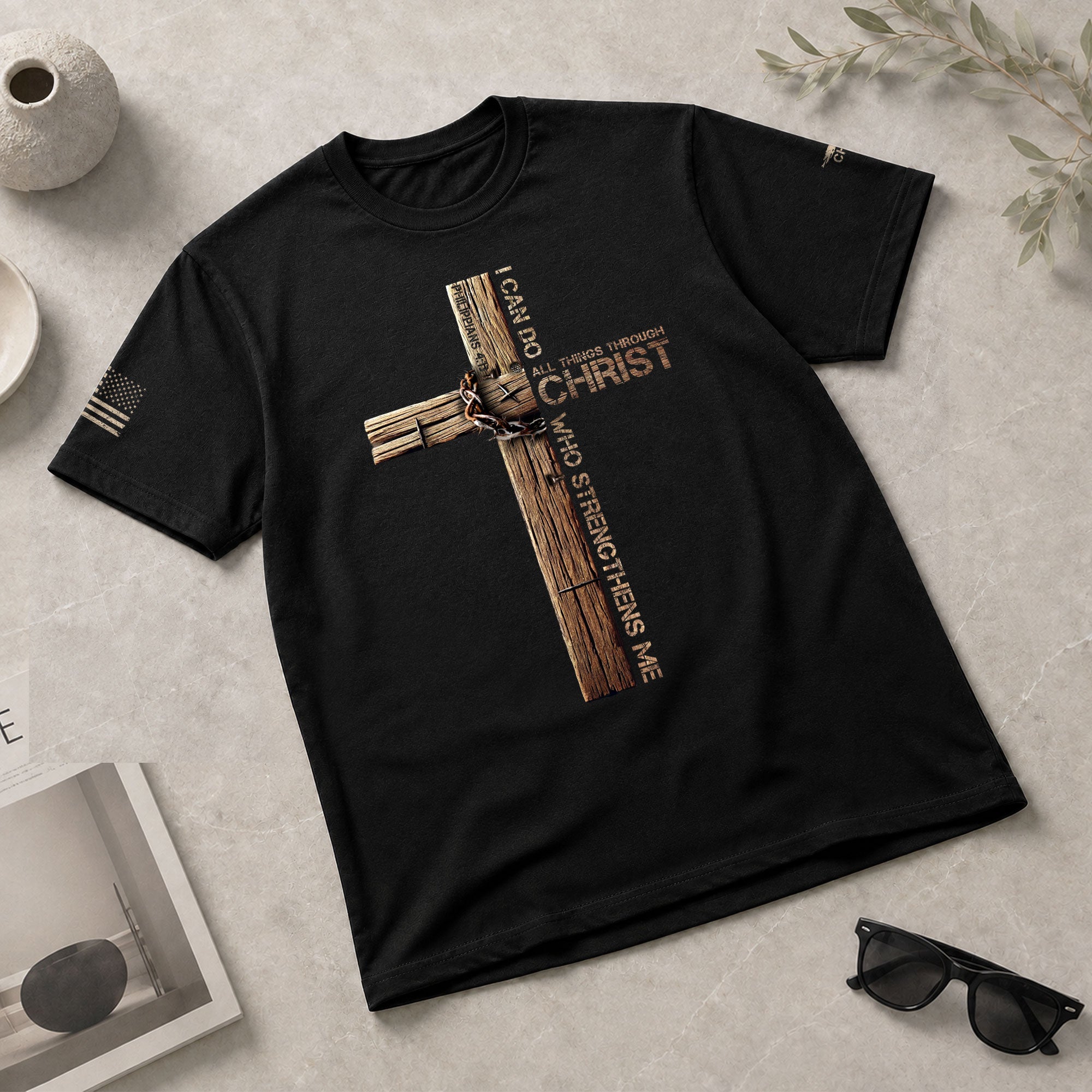 Christian Shirts for Men, Through Christ I Am Strong - Christian Tee Shirts - Rust Field Wear