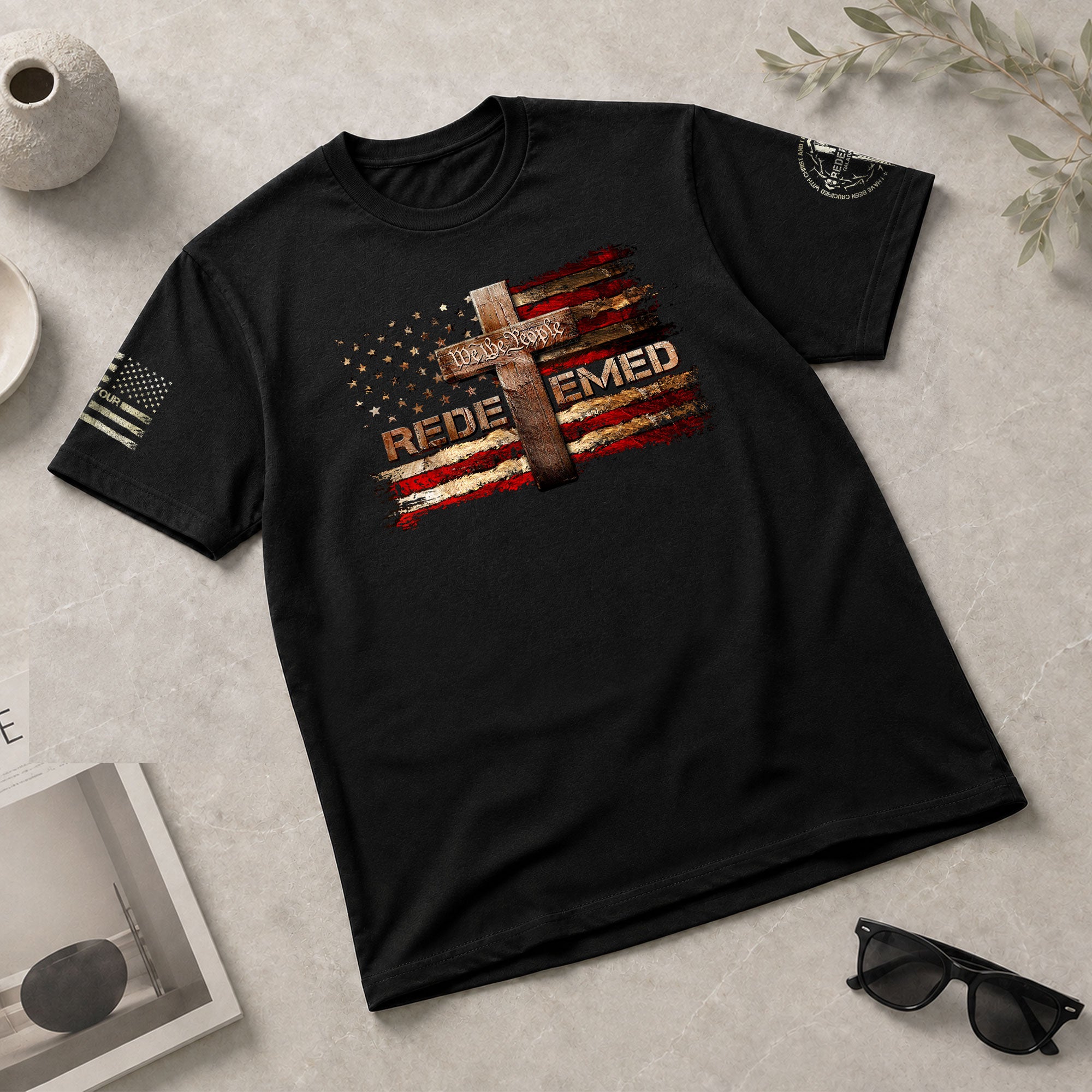Christian Tee Shirts, Redeemed We The People Cross - Christian Shirts for Men - Rust Field Wear