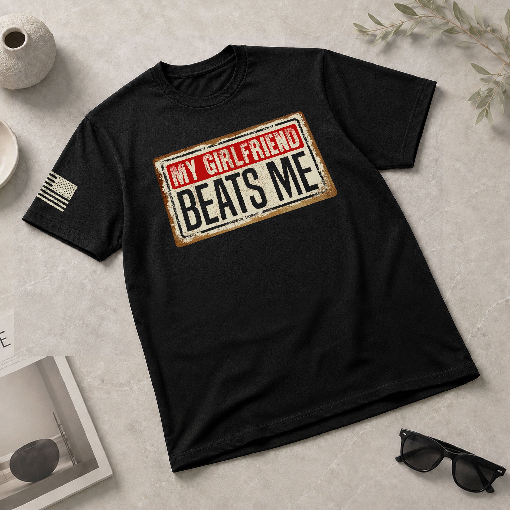 My Girlfriend Beats Me Funny Joke Quote Men Vintage Graphic Shirt Casual Novelty Tops