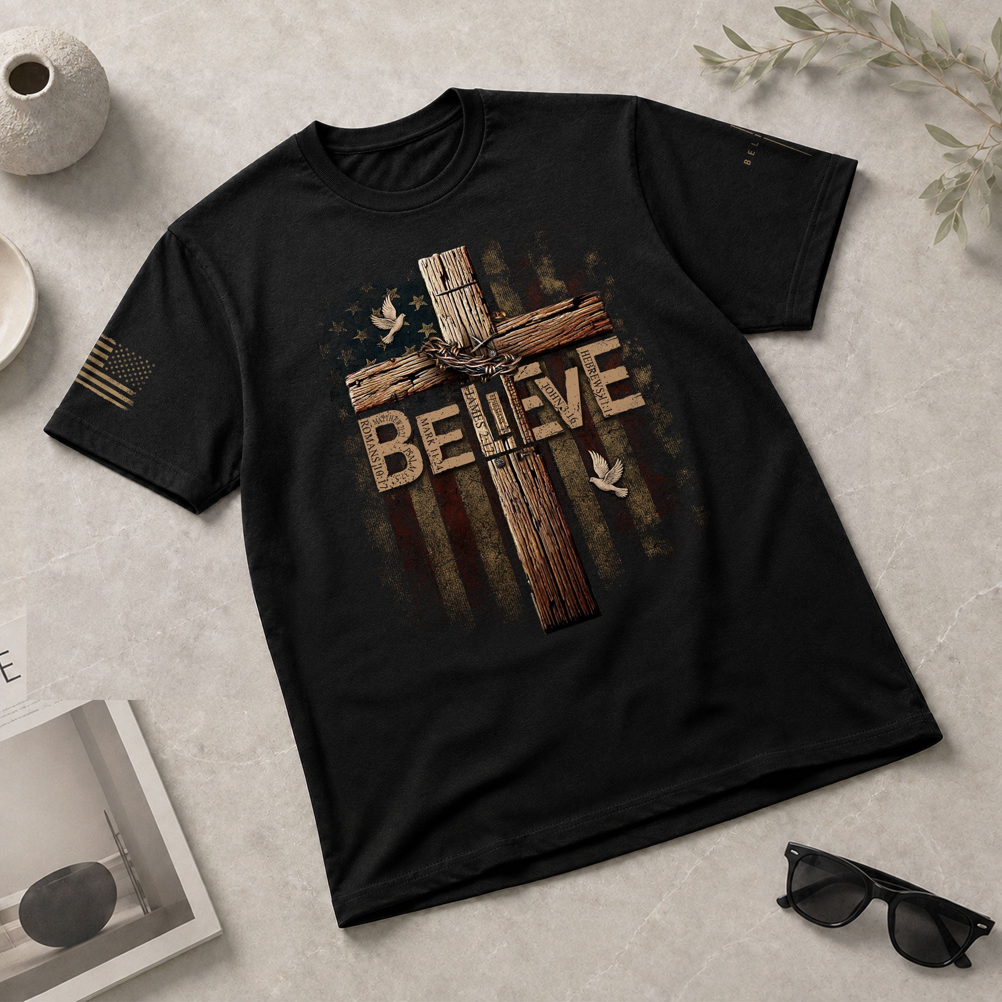 Believe Romans 10:9 Salvation, Christian Shirts for Men - Christian Tee Shirts - Rust Field Wear