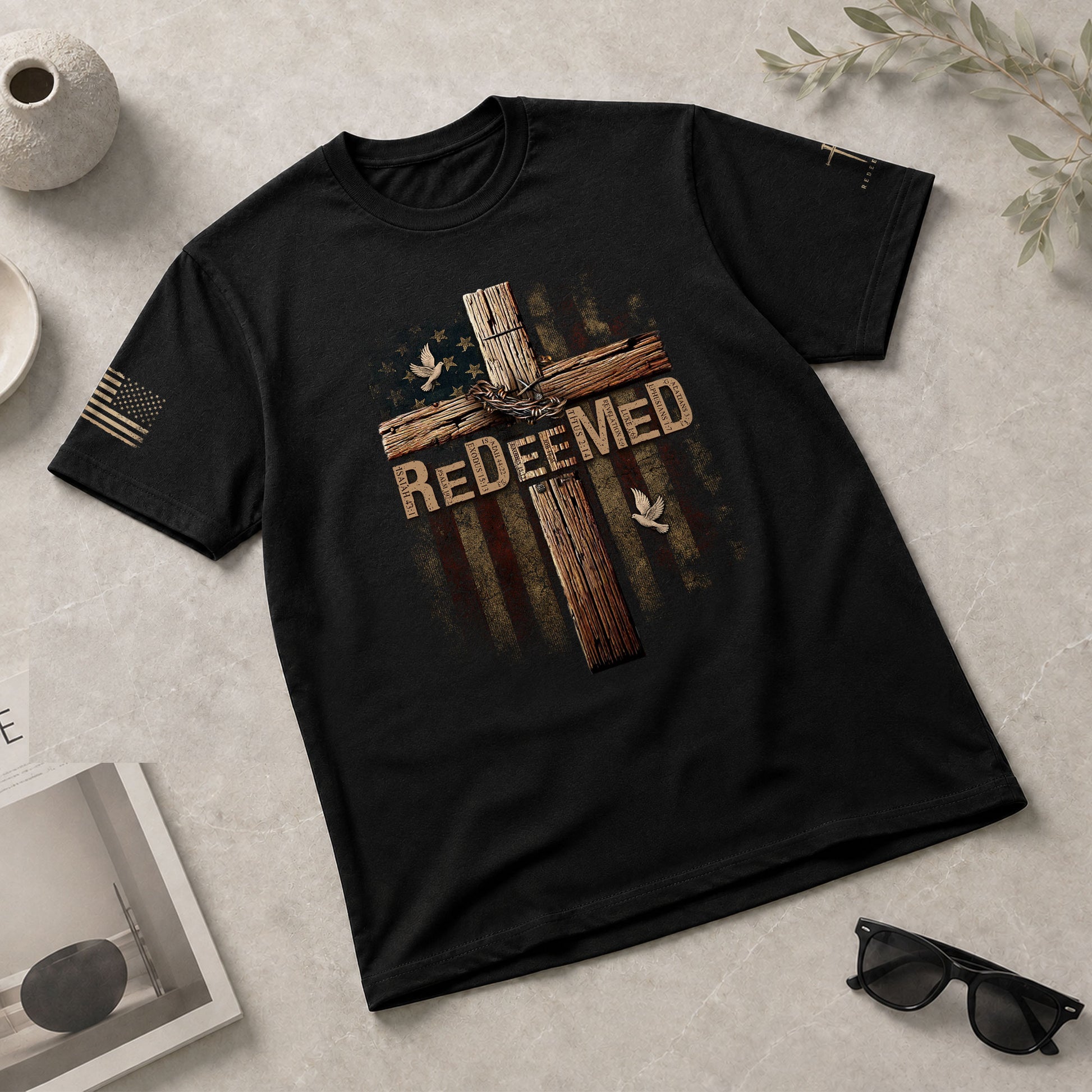 Christian Shirts for Men - ReDeeMed Chains Off, Faith On, Christian Tee Shirts - Rust Field Wear