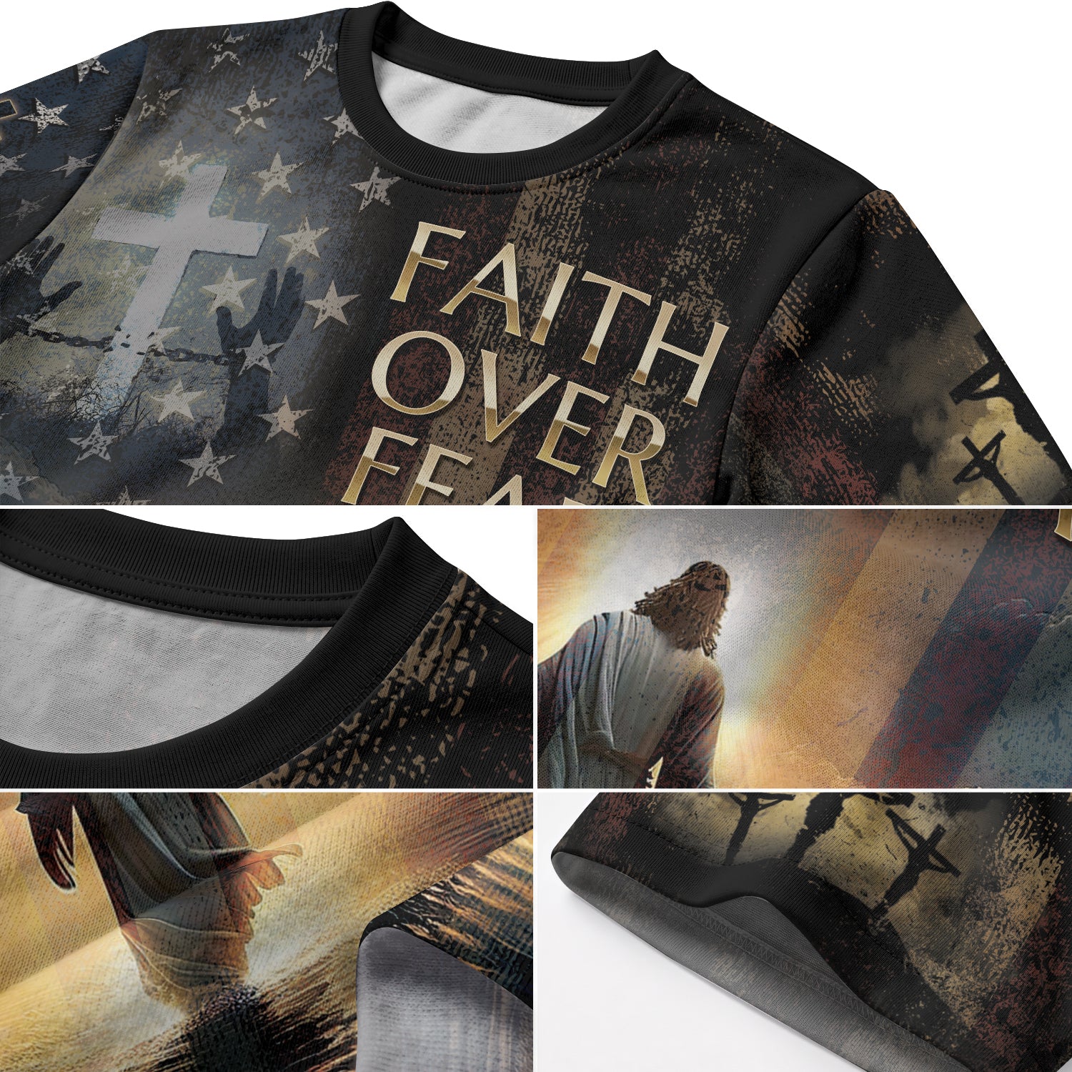 Christian Tee Shirts, Faith Over Fear Jesus Walks On Water Patriotic - Freedom Shirts for Men, RustField Co - Rust Field Wear
