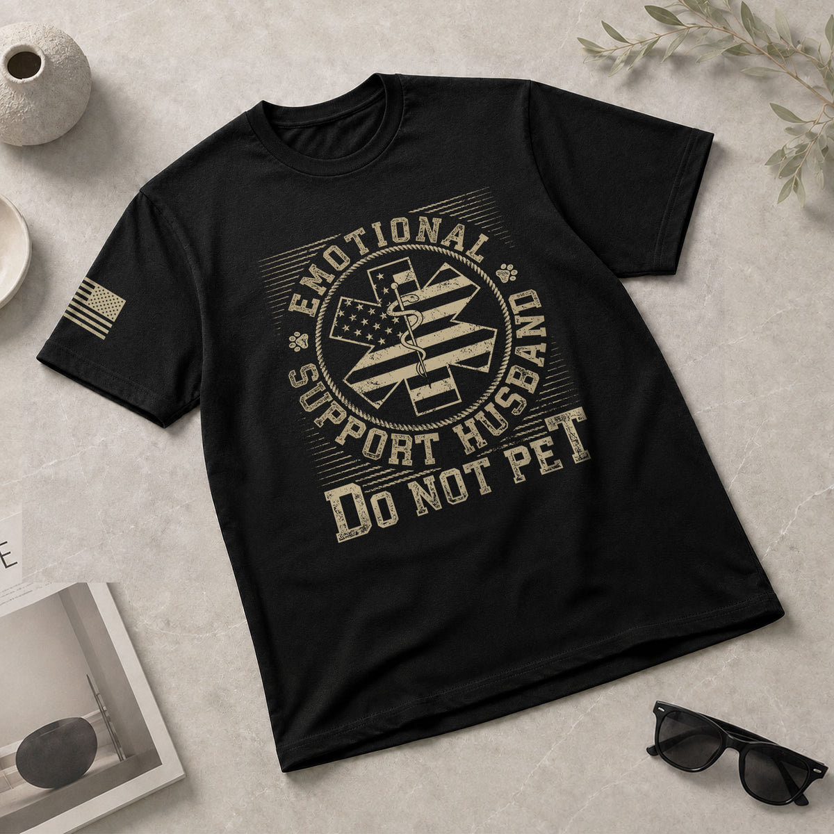 Amusing Emotional Support Husband Do Not Pet Badge Tee Shirt Cotton Apparel Top Item