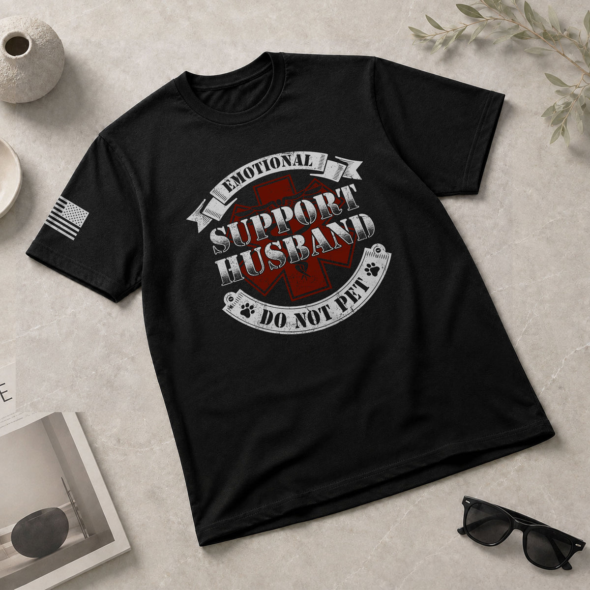 Amusing Emotional Support Husband Do Not Pet Banner Tee Shirt Cotton Apparel Top