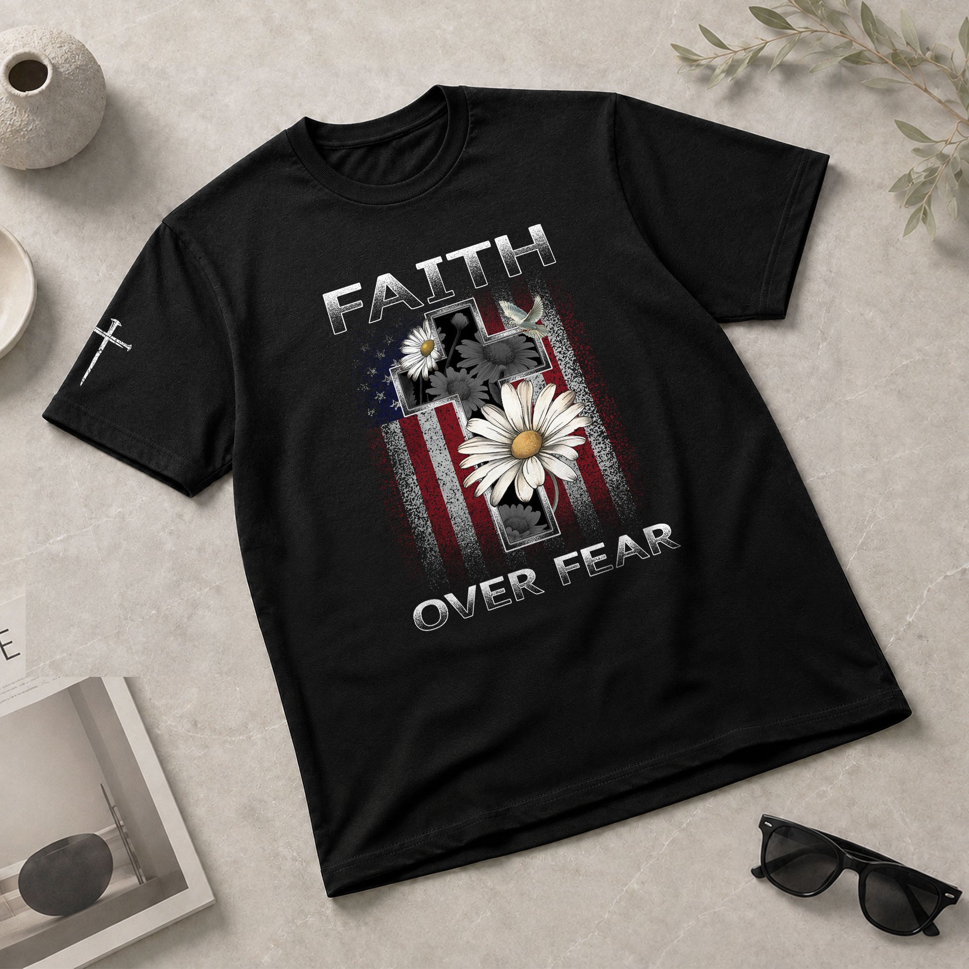 Faith Over Fear Christian Floral - Christian Tee Shirts, Christian Shirts for Men - Rust Field Wear