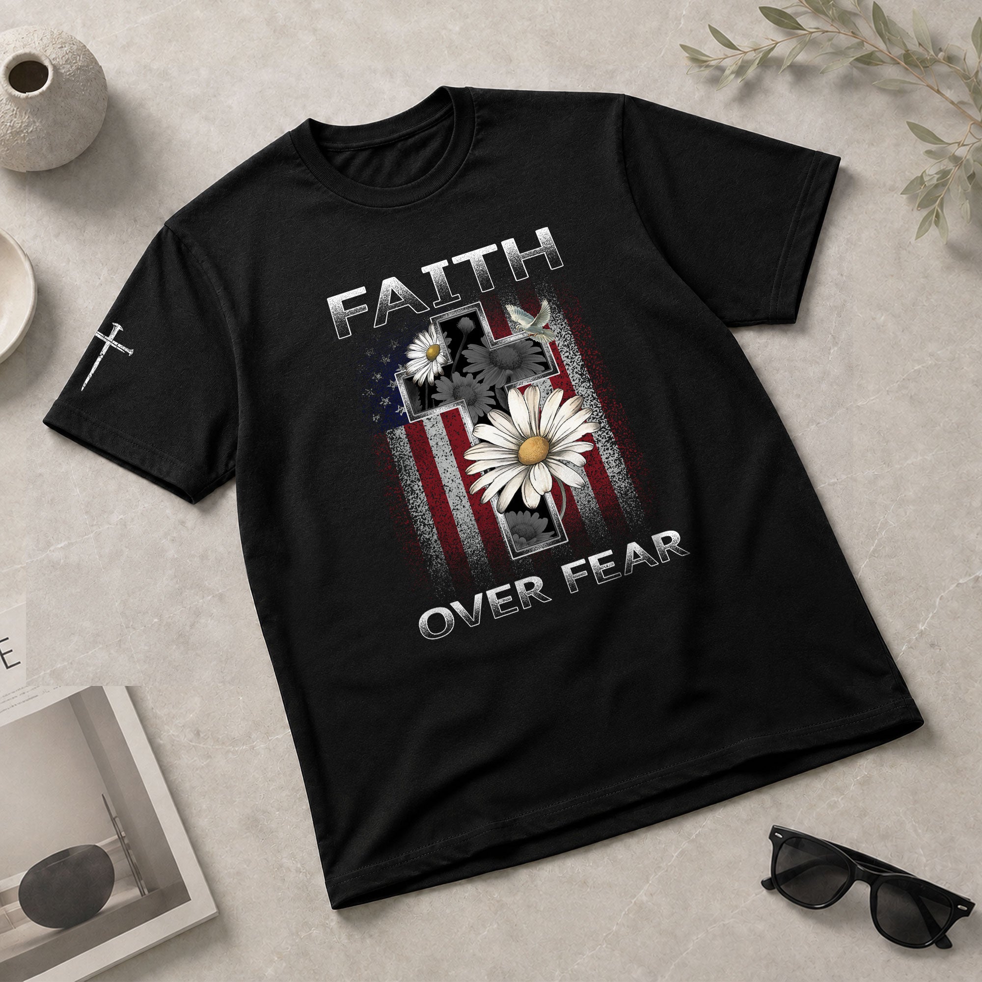 Faith Over Fear Christian Floral - Christian Tee Shirts, Christian Shirts for Men - Rust Field Wear