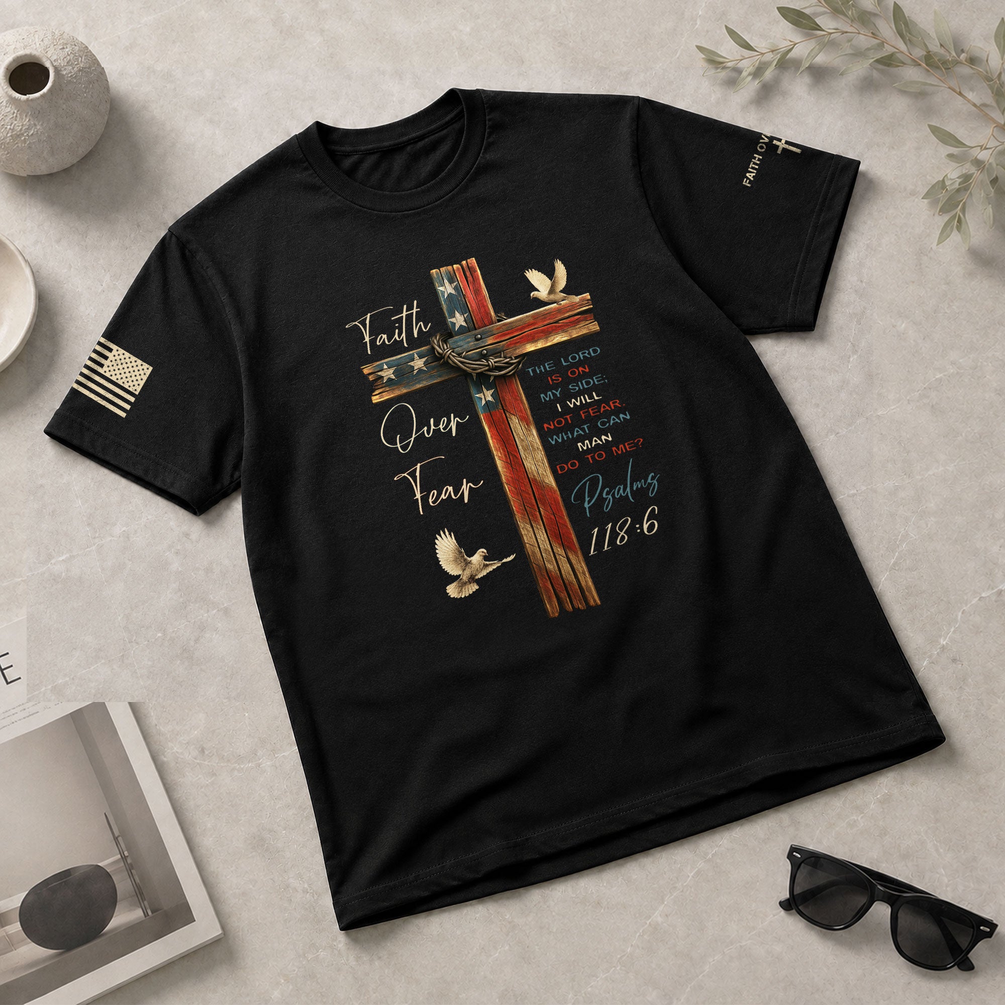 Faith Based Christian Tee Shirts, Faith Over Fear Rustic Cross - Christian Shirts for Men - Rust Field Wear