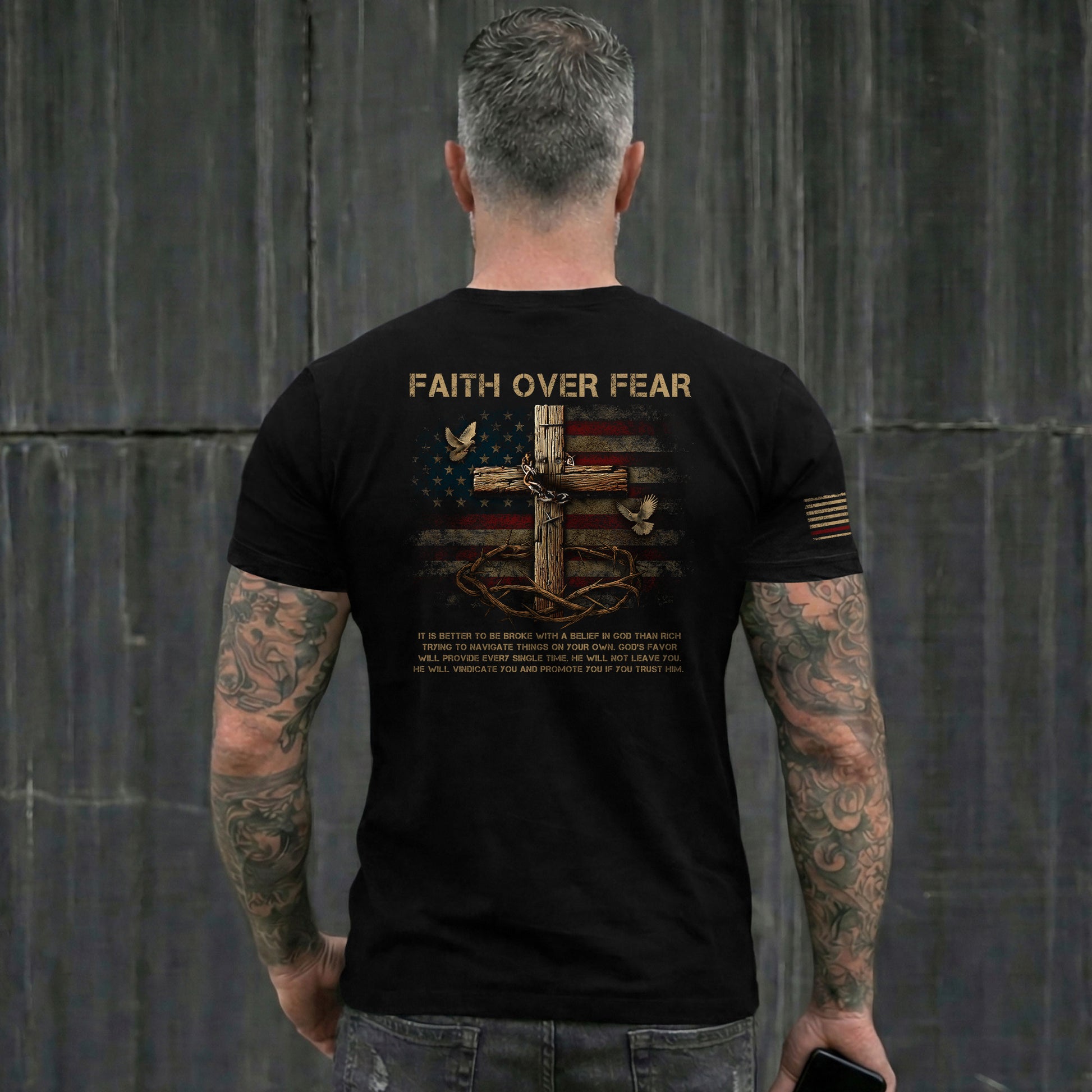 Christian Tee Shirts, Cross of Faith Faith Over Fear - Christian Shirts for Men - Rust Field Wear