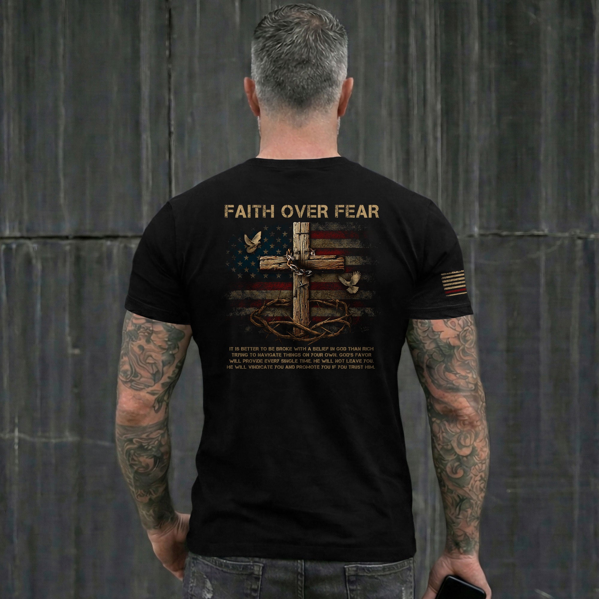 Christian Tee Shirts, Cross of Faith Faith Over Fear - Christian Shirts for Men - Rust Field Wear