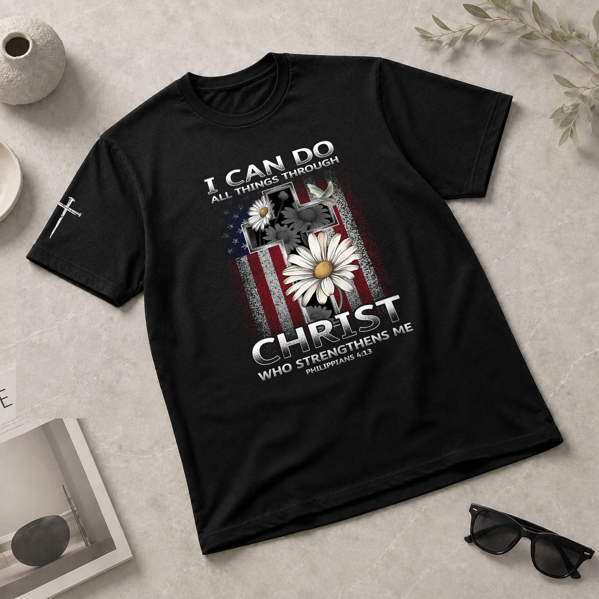 Christian Shirts for Men, I Can Do All Things Through Christ Cross - Christian Tee Shirts - Rust Field Wear