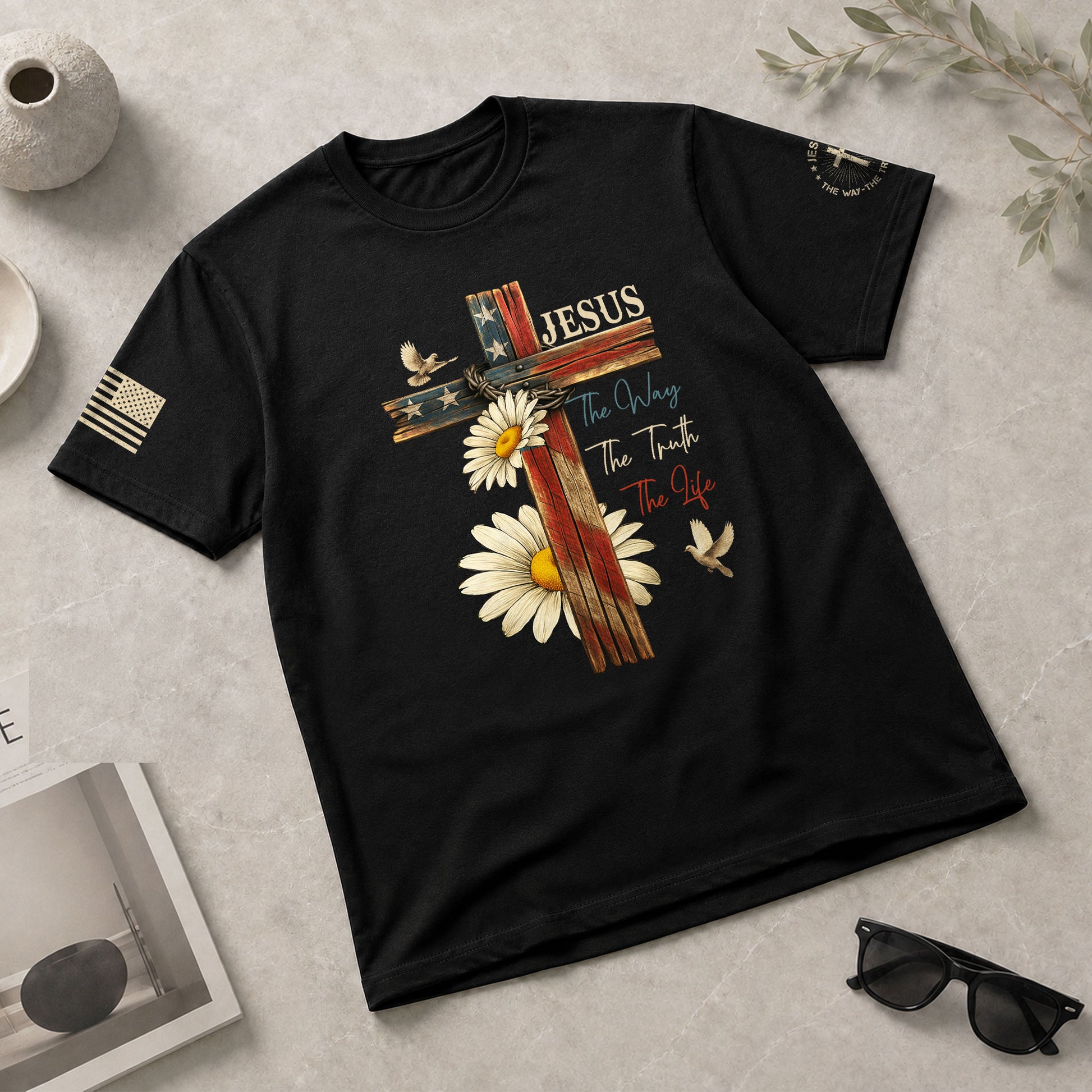 Faith Over Fear Psalm 118:6 Cross and Flag Christian Vintage - Christian Shirts for Men, Faith Based Christian Tee Shirts - Rust Field Wear