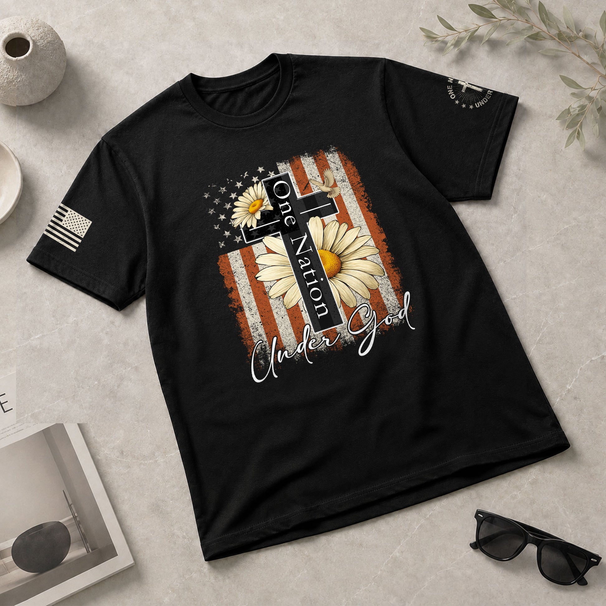 One Nation Under God Floral Patriotic - Christian Tee Shirts, Christian Shirts for Men - Rust Field Wear