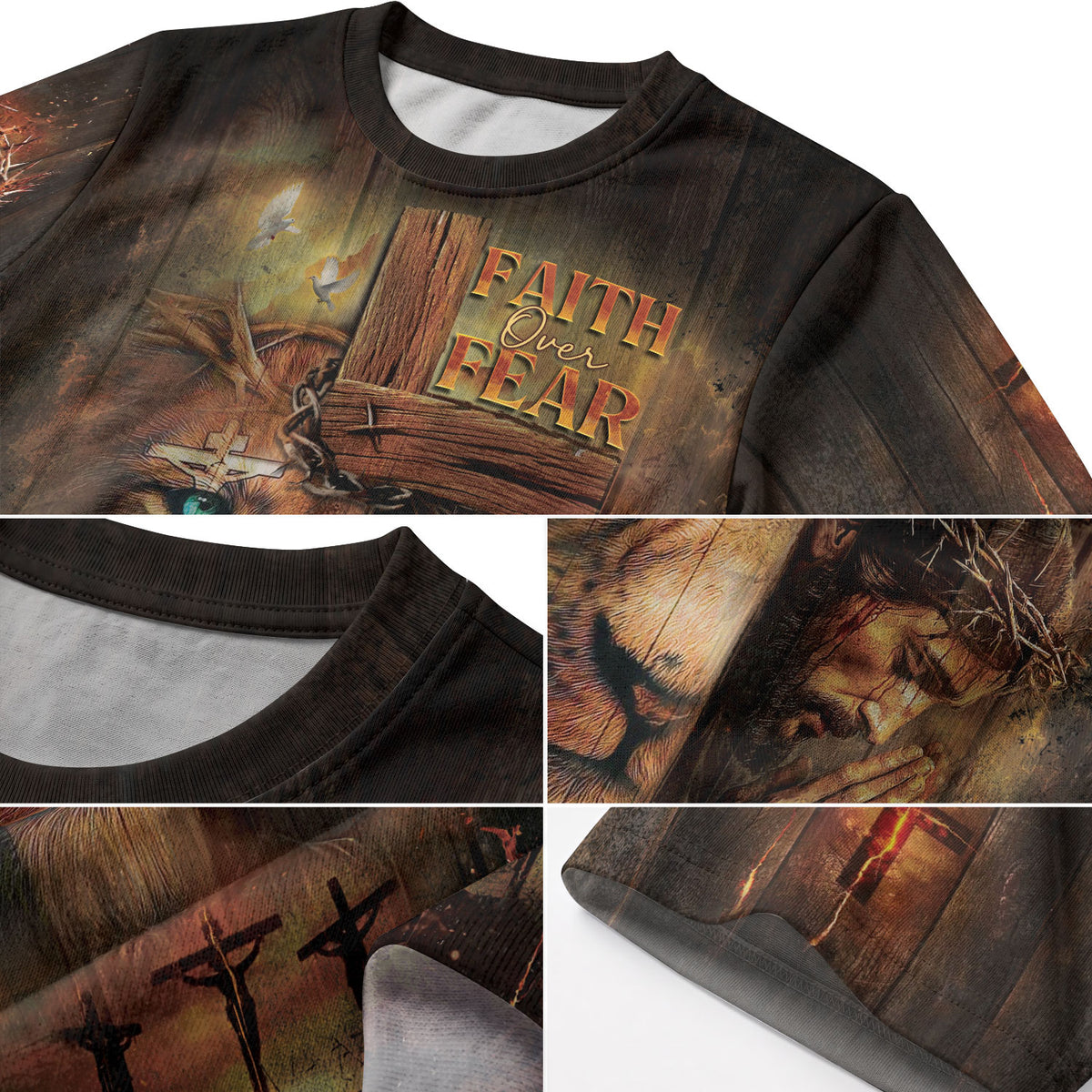 Faith Over Fear Lion and Cross Stand bold your - RustField Co Freedom Shirts, Christian Tee Shirts for Men - Rust Field Wear