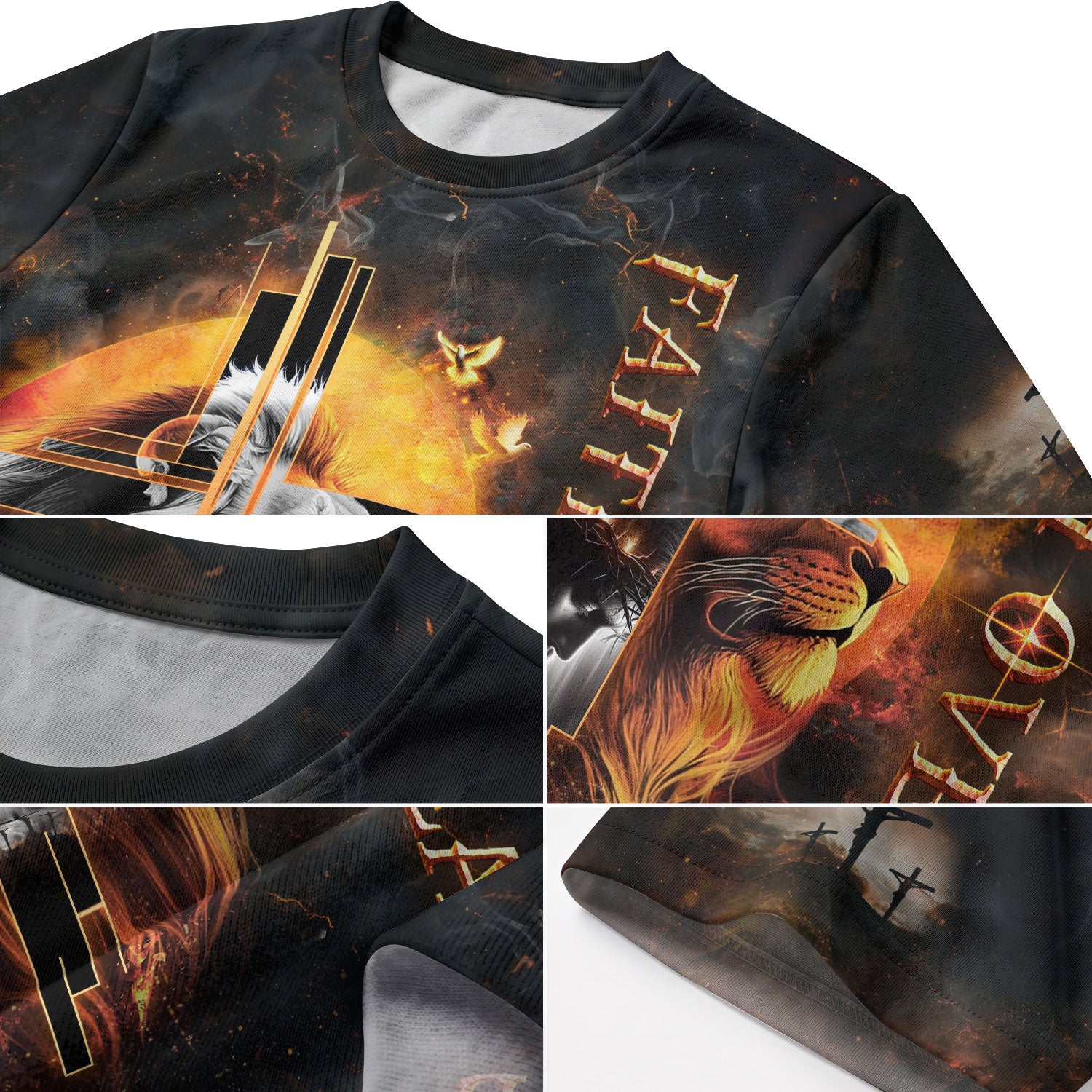 RustField Co Freedom Shirts - Faith Over Fear Cross Lion and Jesus, Christian Tee Shirts for Men - Rust Field Wear
