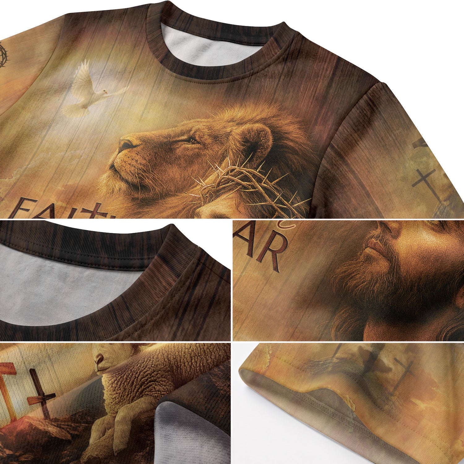 Christian Tee Shirts for Men - Faith Over Fear Lion Jesus and Lamb, RustField Co Freedom Shirts - Rust Field Wear