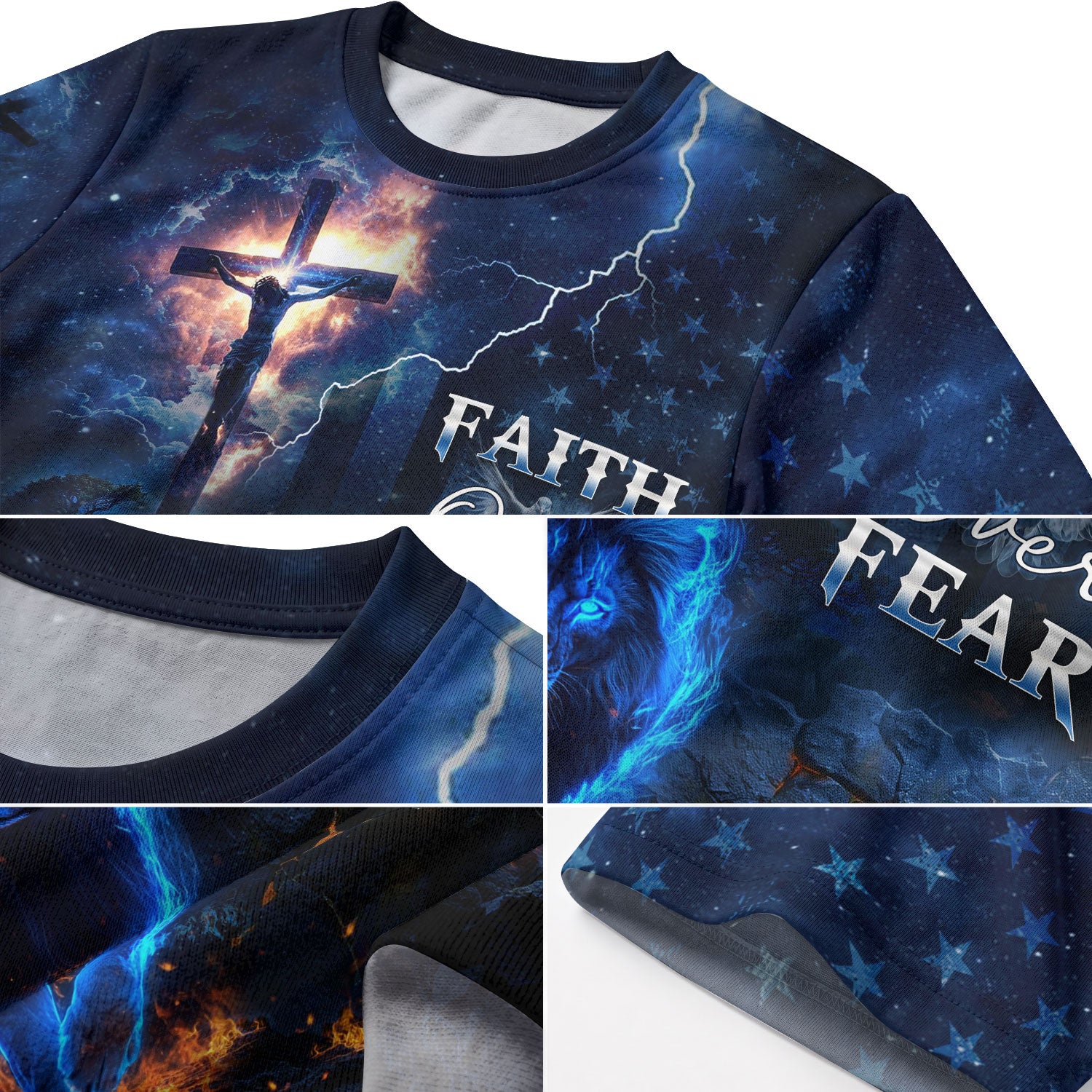 Faith Over Fear Fire Lion And Crucifixion - Christian Tee Shirts for Men, Freedom Shirts, RustField Co - Rust Field Wear