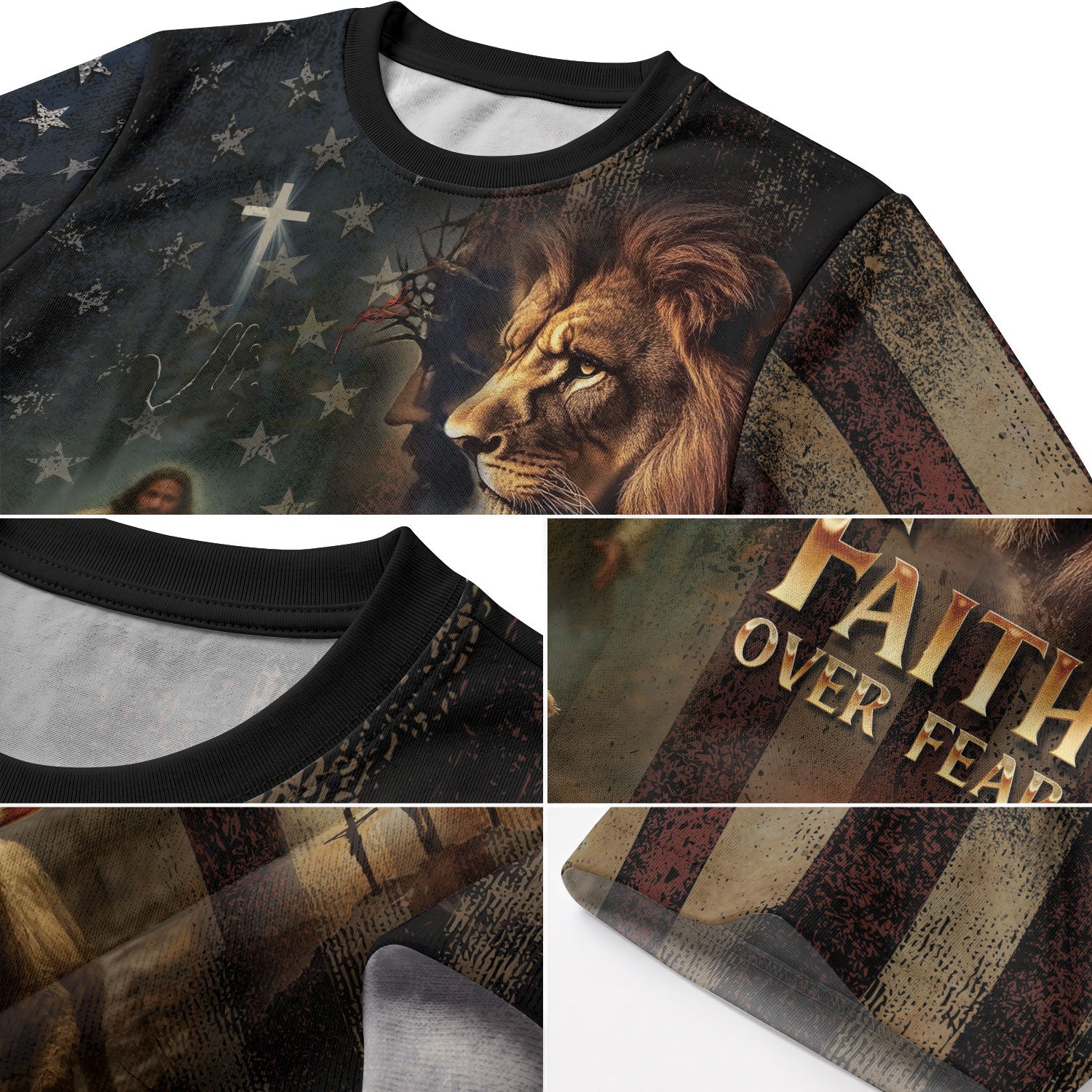 Faith Over Fear Lion and Lamb Cross Christian Tee Shirts - Freedom Shirts for Men, RustField Co - Rust Field Wear