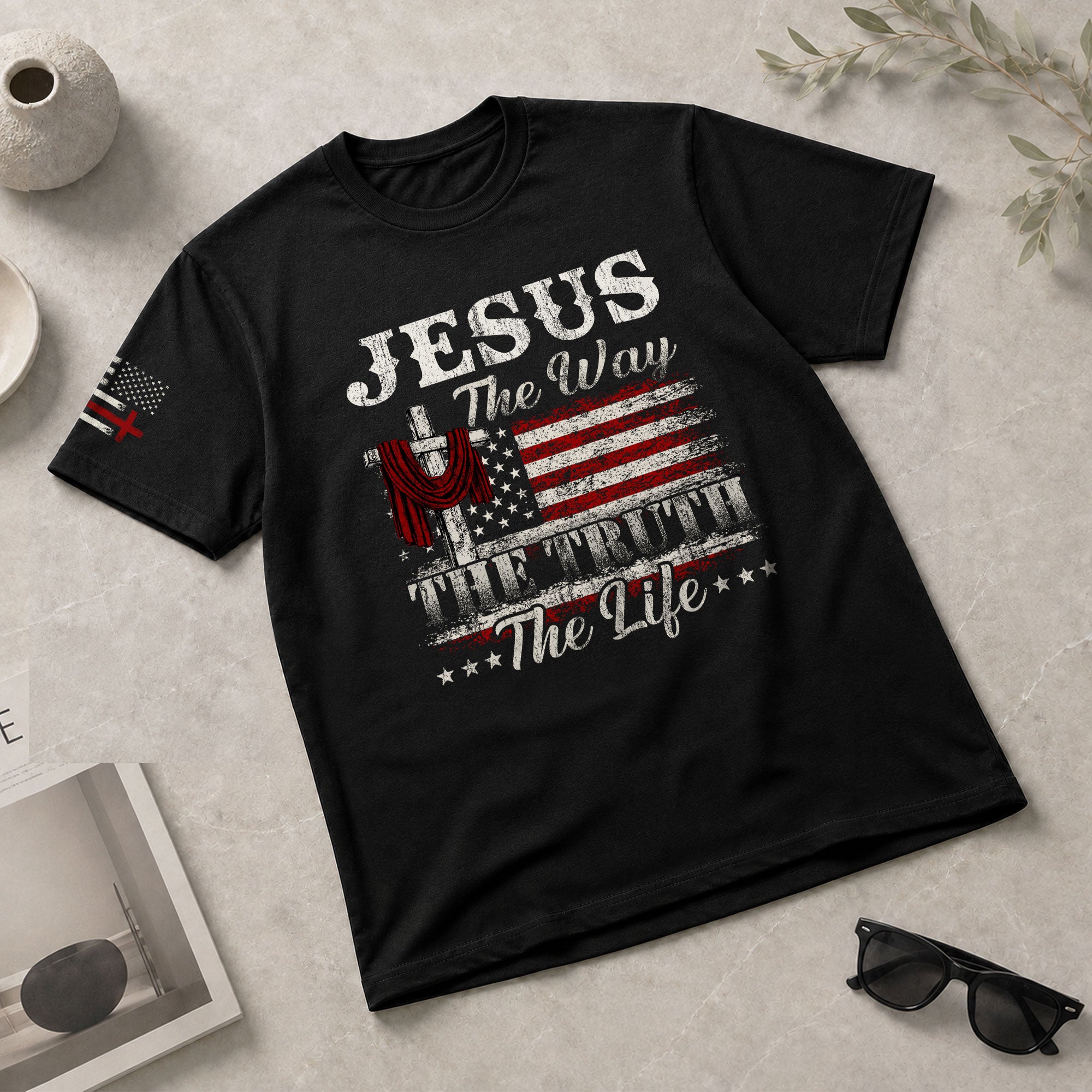 Jesus The Way The Truth The Life Flag Cross - Christian Tee Shirts, Christian Shirts for Men - Rust Field Wear