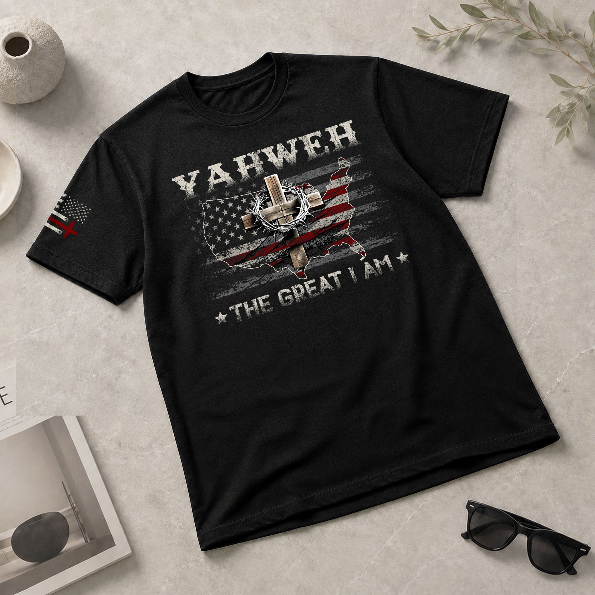 Yahweh The Great I Am Christian USA Cross - Christian Tee Shirts, Christian Shirts for Men - Rust Field Wear